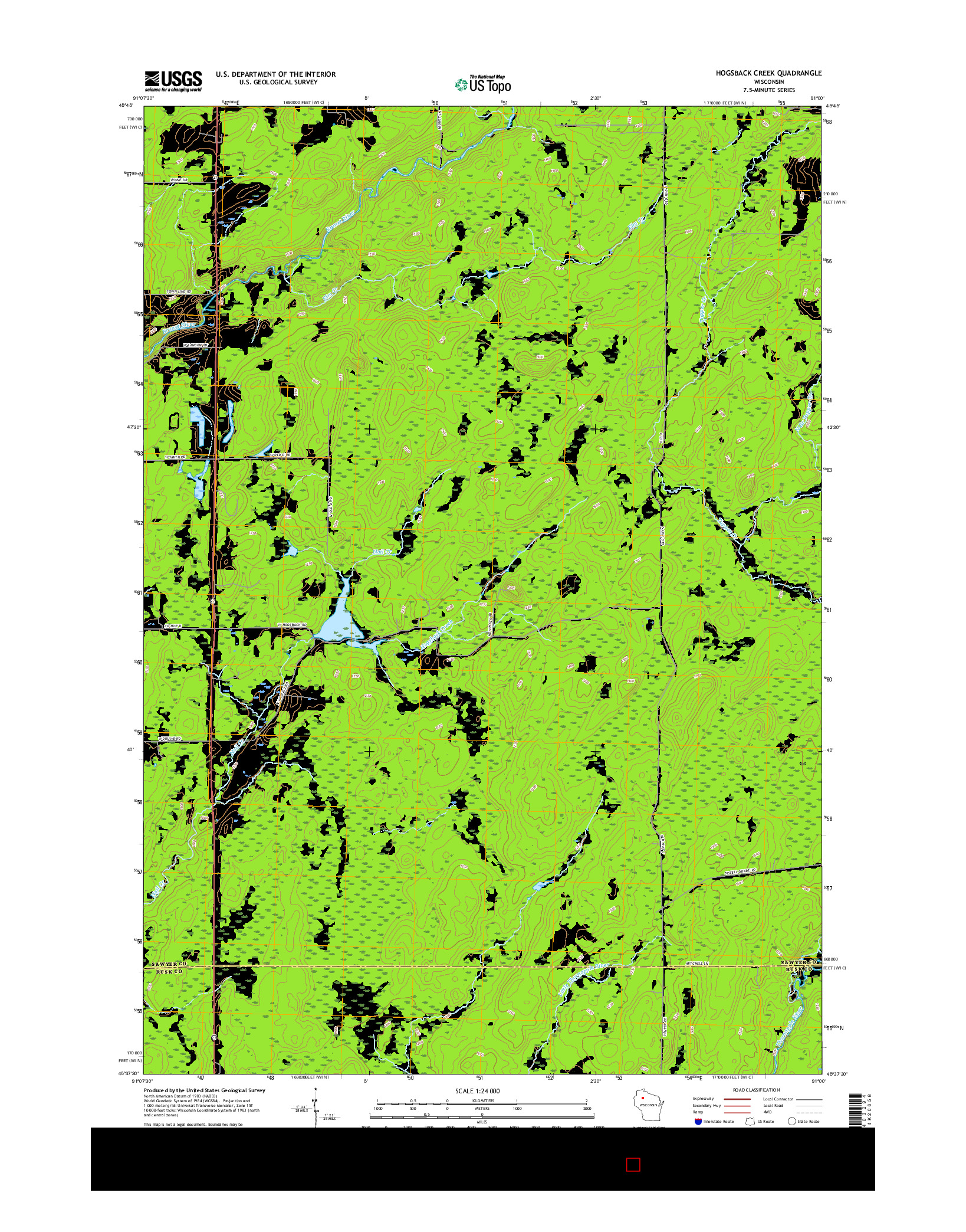 USGS US TOPO 7.5-MINUTE MAP FOR HOGSBACK CREEK, WI 2015