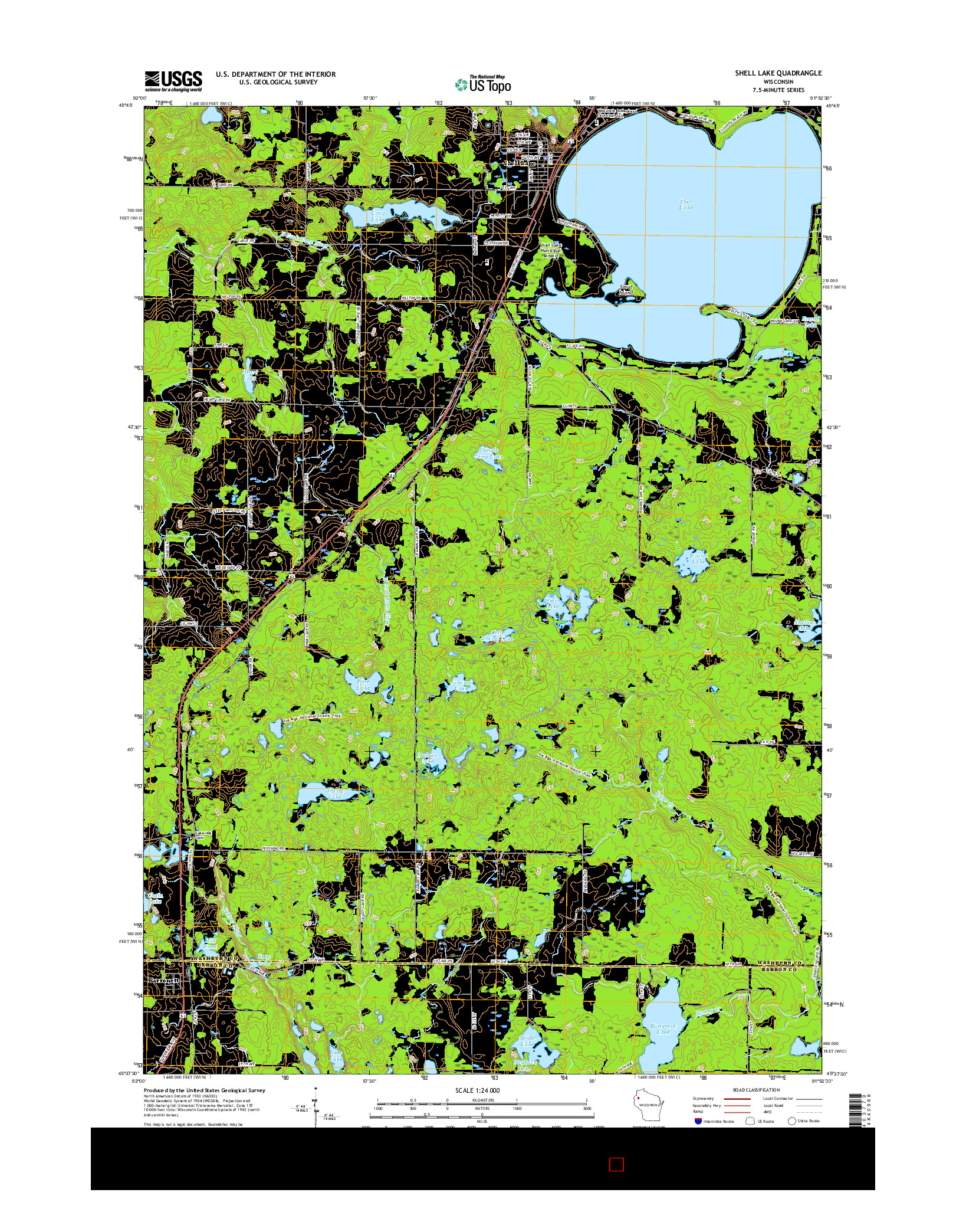 USGS US TOPO 7.5-MINUTE MAP FOR SHELL LAKE, WI 2015