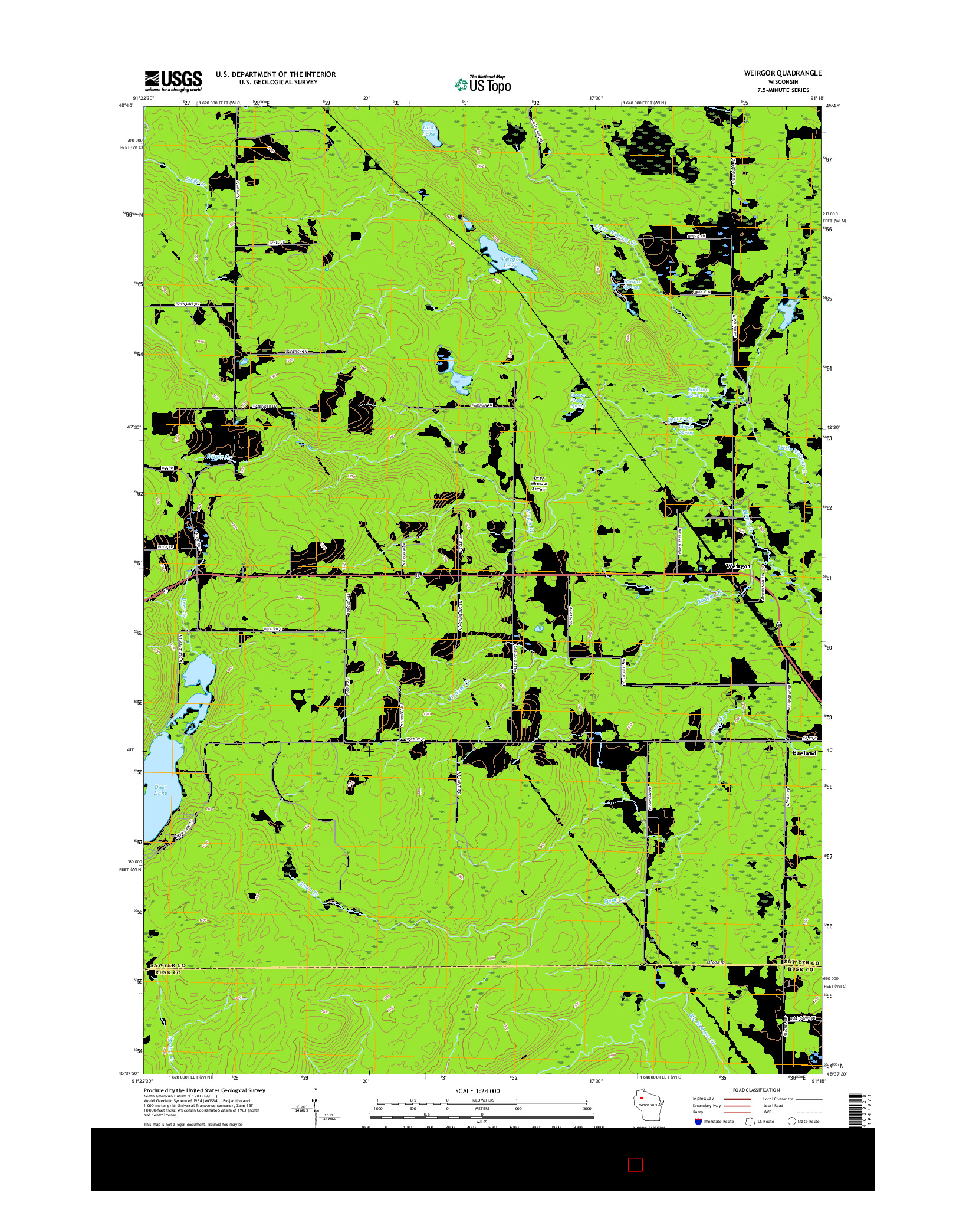 USGS US TOPO 7.5-MINUTE MAP FOR WEIRGOR, WI 2015