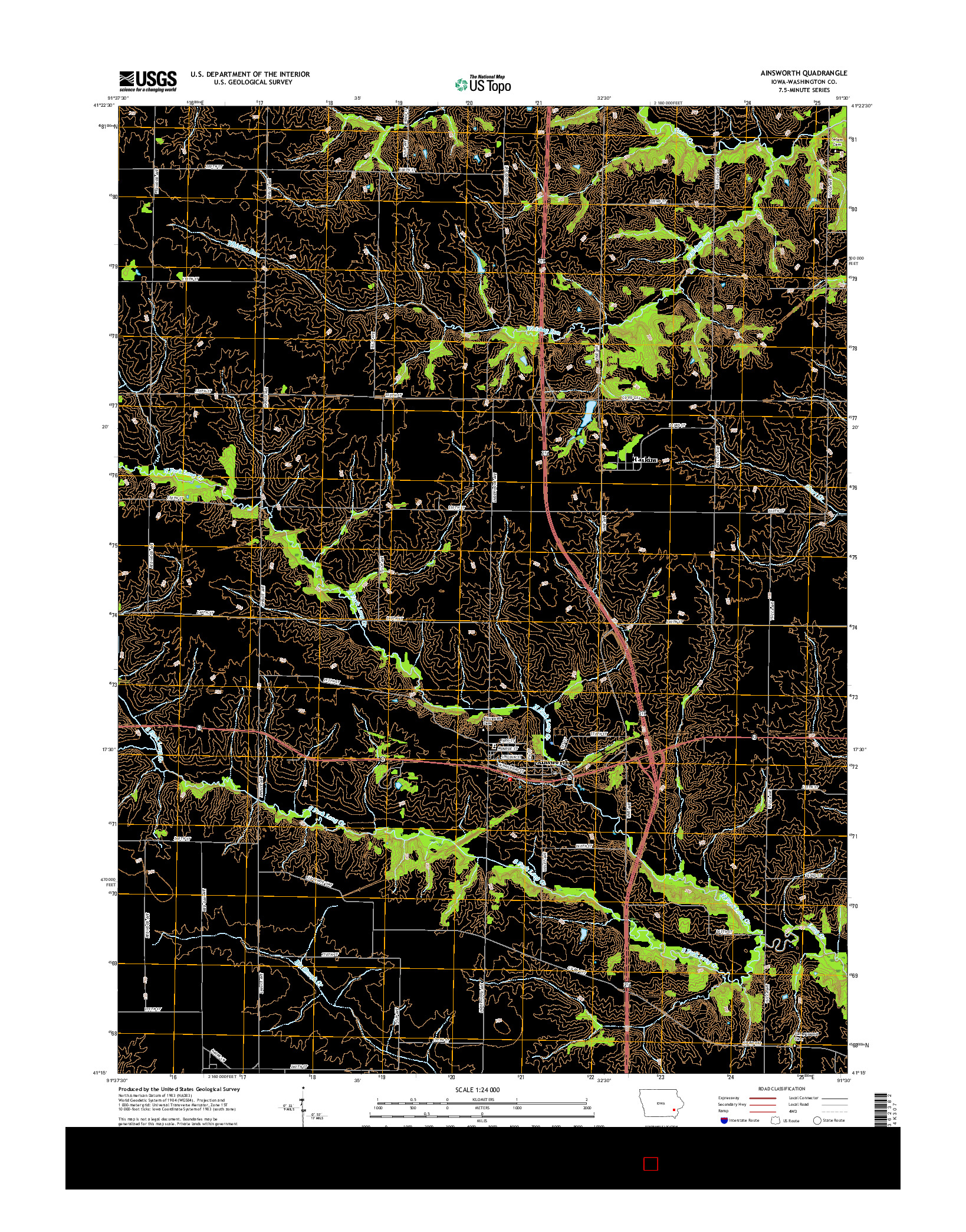 USGS US TOPO 7.5-MINUTE MAP FOR AINSWORTH, IA 2015