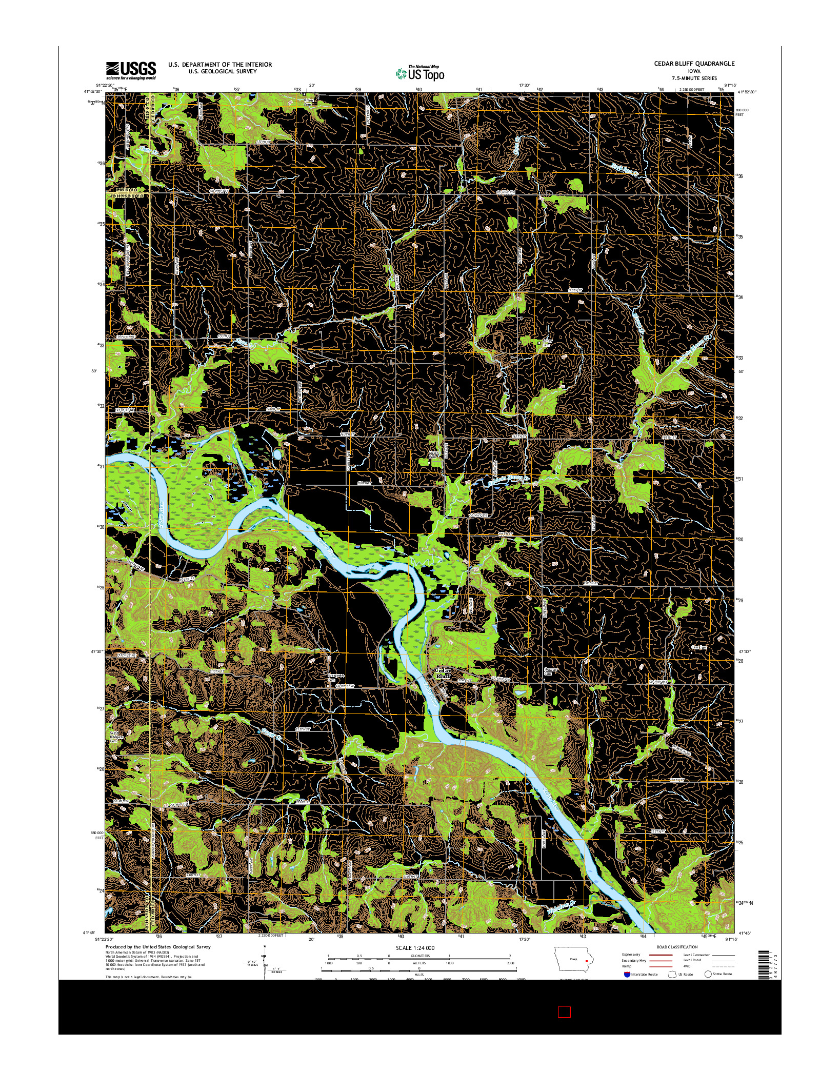 USGS US TOPO 7.5-MINUTE MAP FOR CEDAR BLUFF, IA 2015