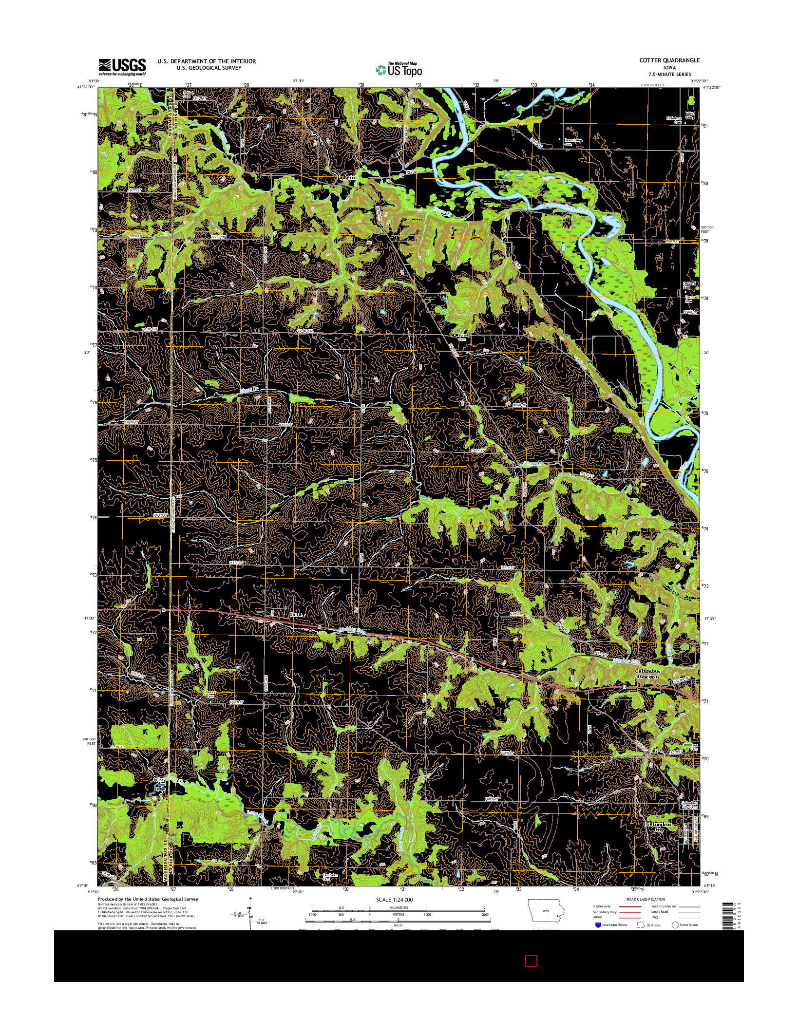 USGS US TOPO 7.5-MINUTE MAP FOR COTTER, IA 2015