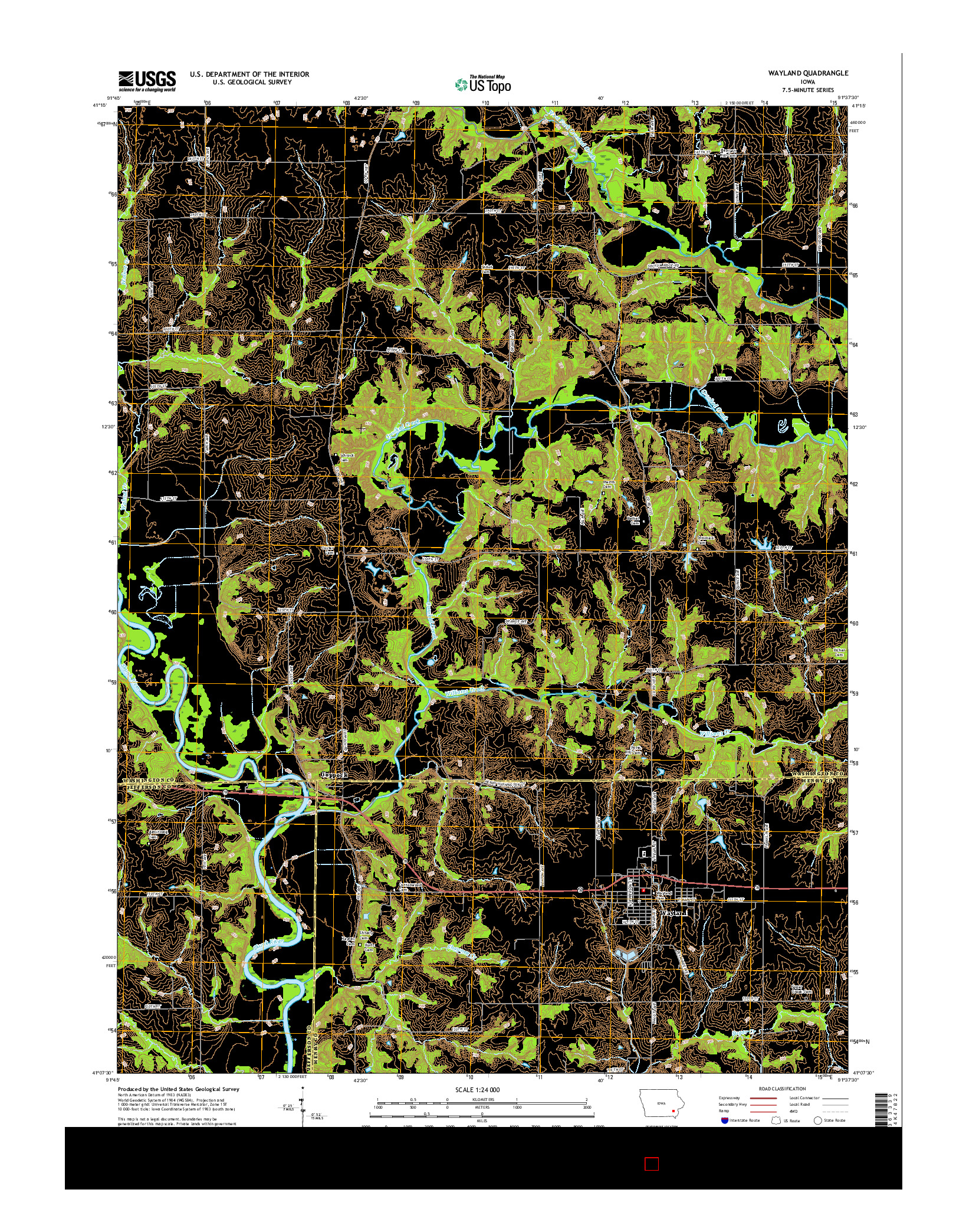 USGS US TOPO 7.5-MINUTE MAP FOR WAYLAND, IA 2015