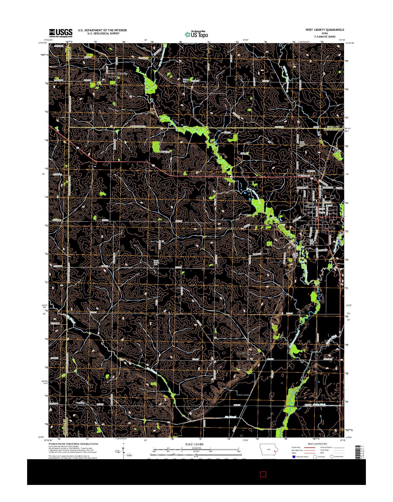 USGS US TOPO 7.5-MINUTE MAP FOR WEST LIBERTY, IA 2015