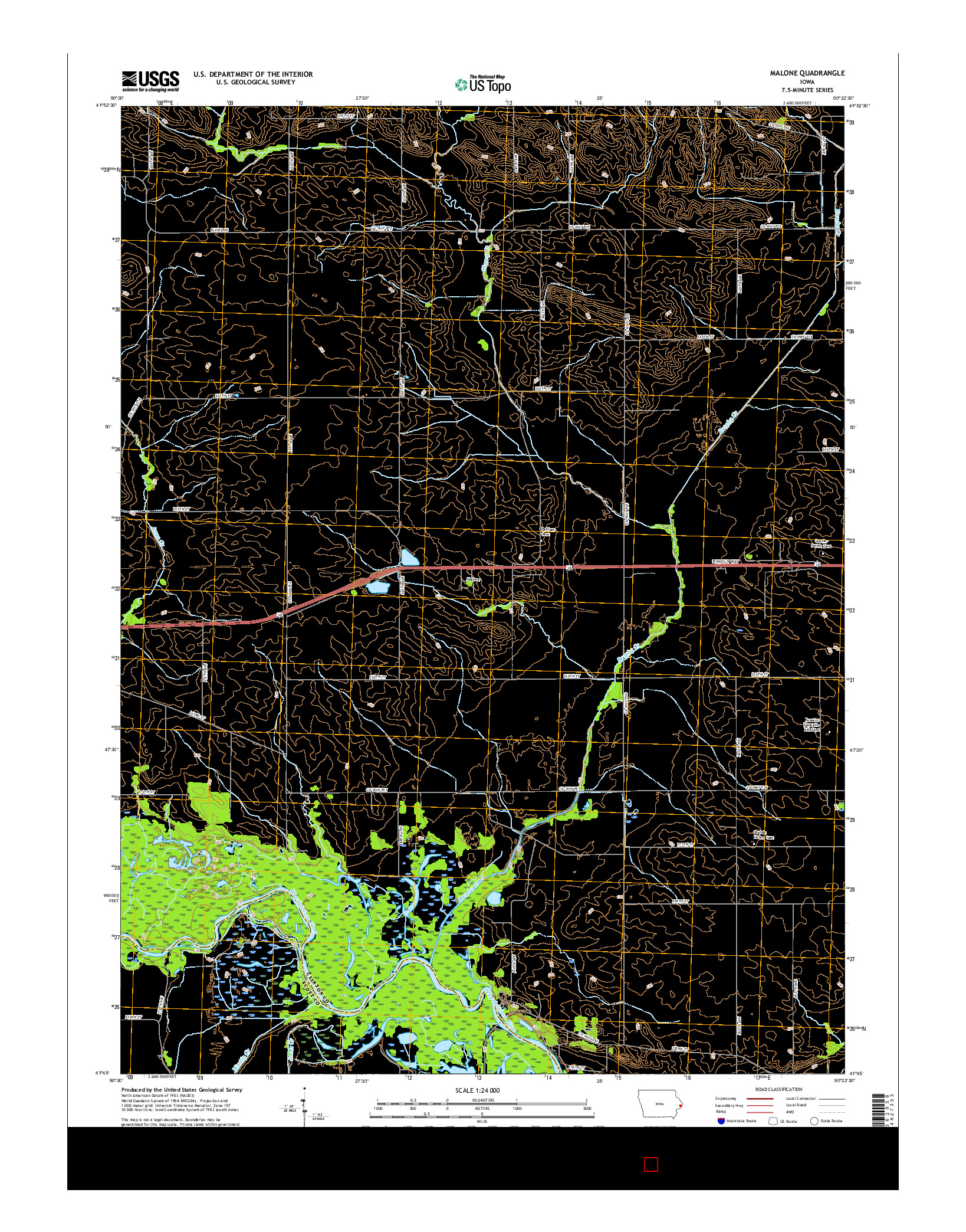 USGS US TOPO 7.5-MINUTE MAP FOR MALONE, IA 2015