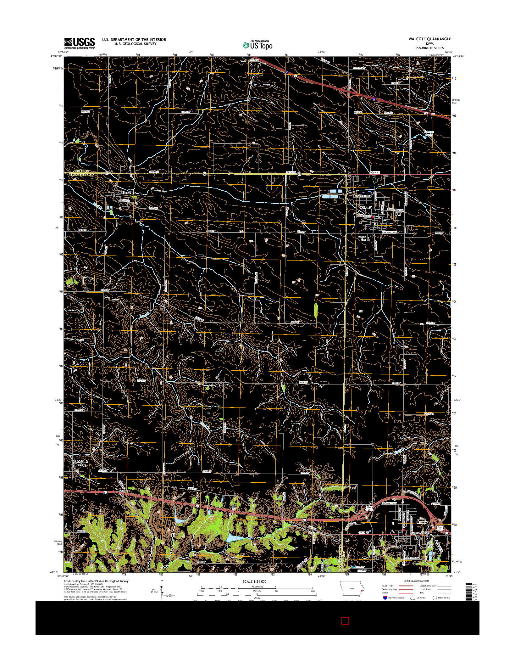 USGS US TOPO 7.5-MINUTE MAP FOR WALCOTT, IA 2015