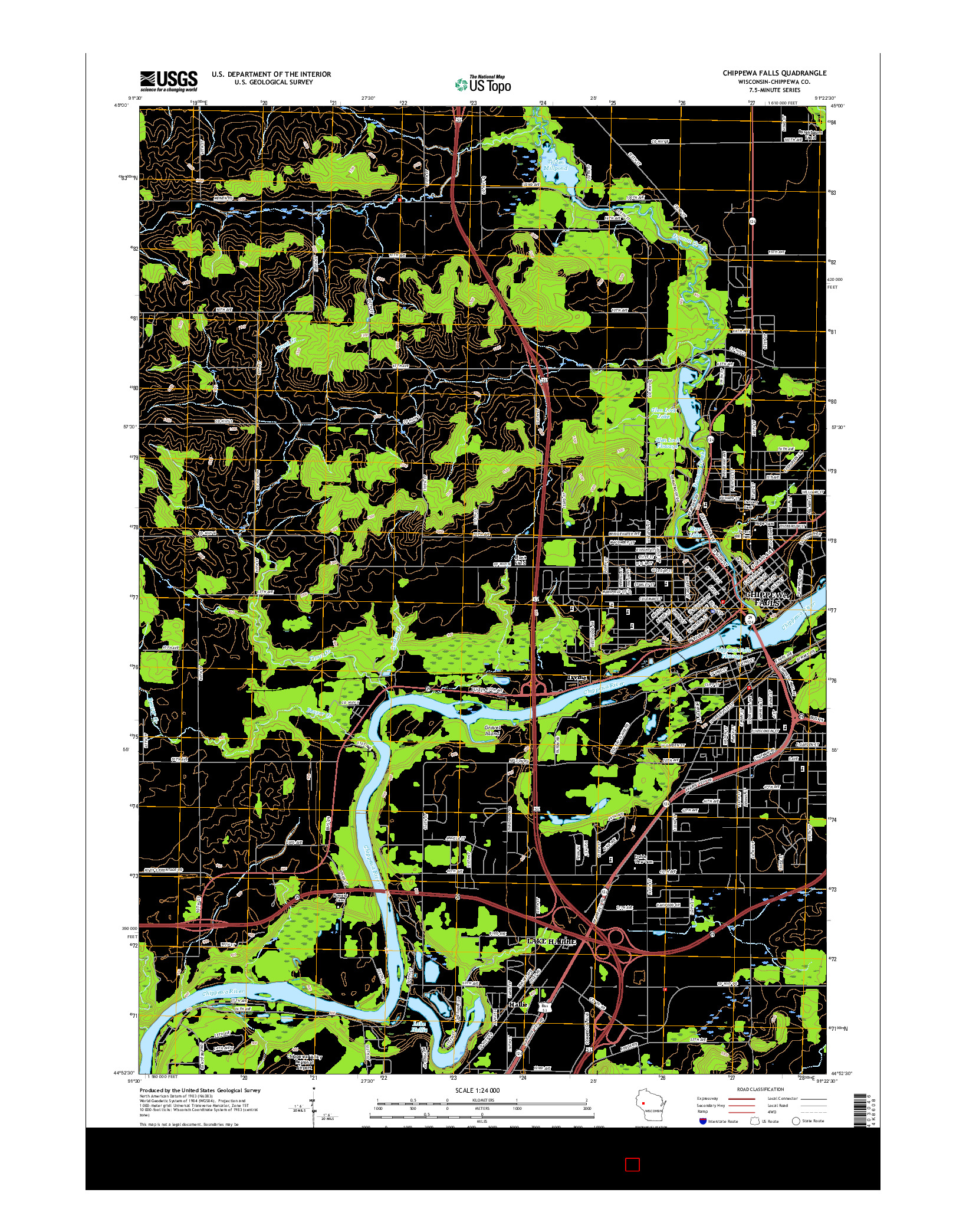 USGS US TOPO 7.5-MINUTE MAP FOR CHIPPEWA FALLS, WI 2015