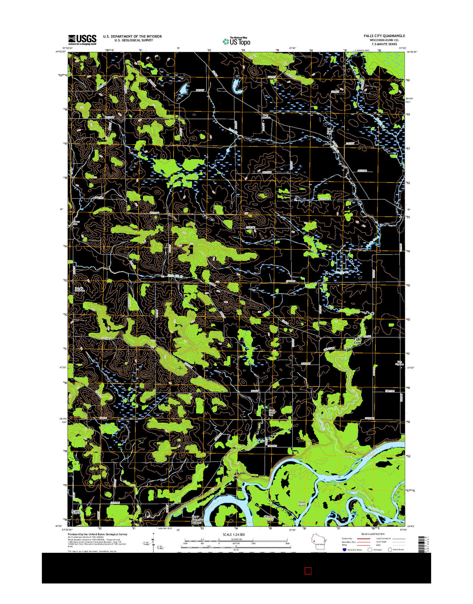 USGS US TOPO 7.5-MINUTE MAP FOR FALLS CITY, WI 2015