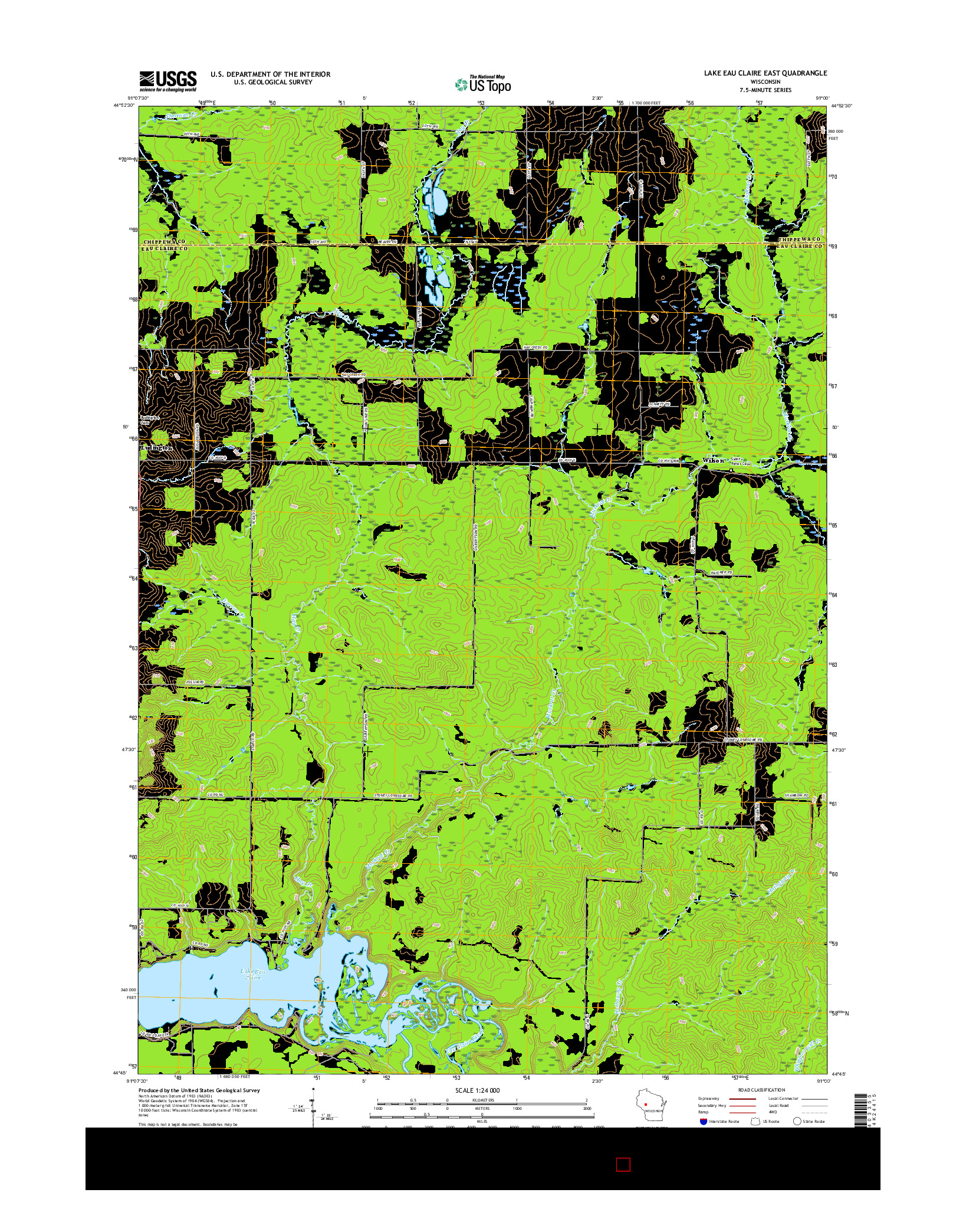 USGS US TOPO 7.5-MINUTE MAP FOR LAKE EAU CLAIRE EAST, WI 2015