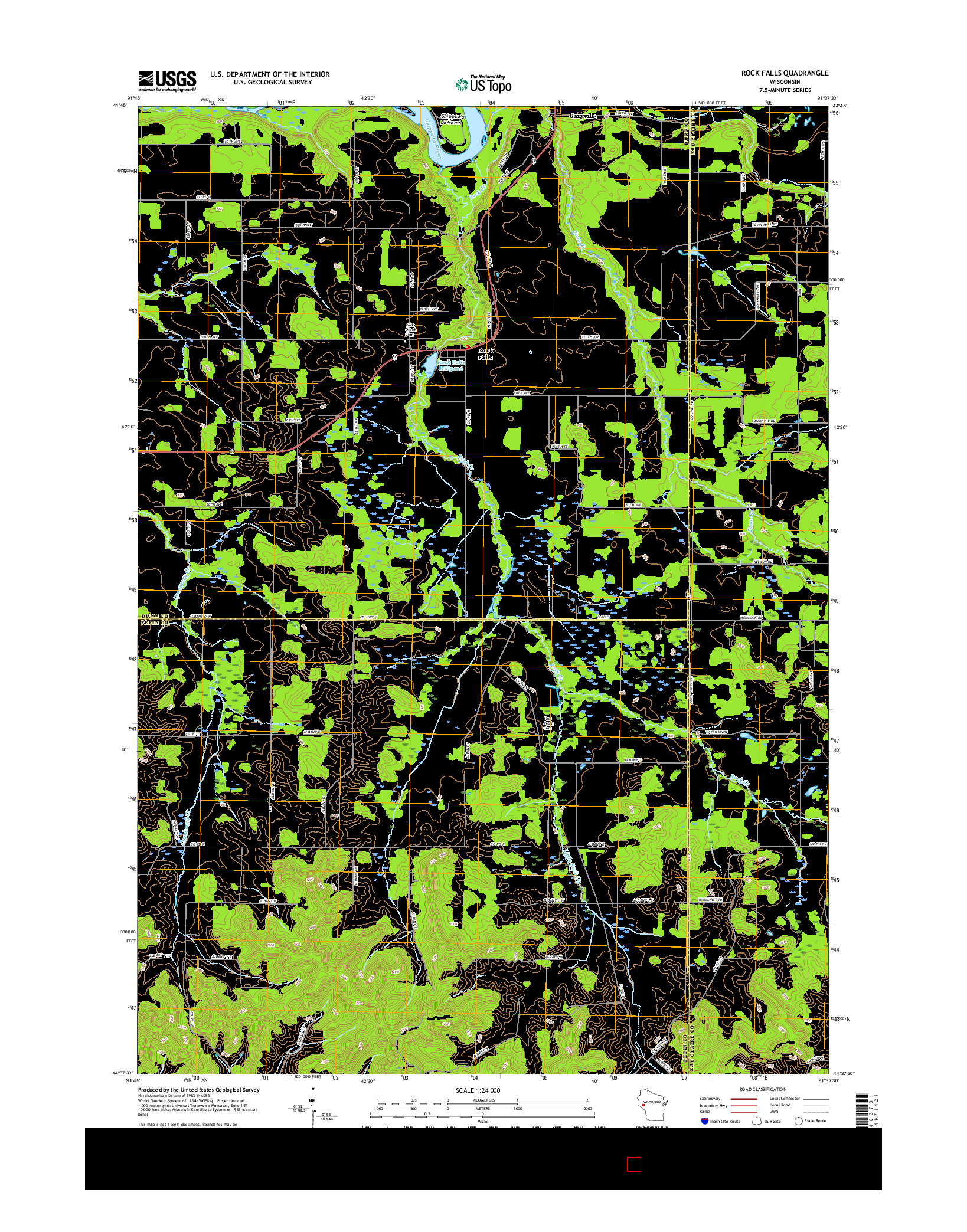 USGS US TOPO 7.5-MINUTE MAP FOR ROCK FALLS, WI 2015