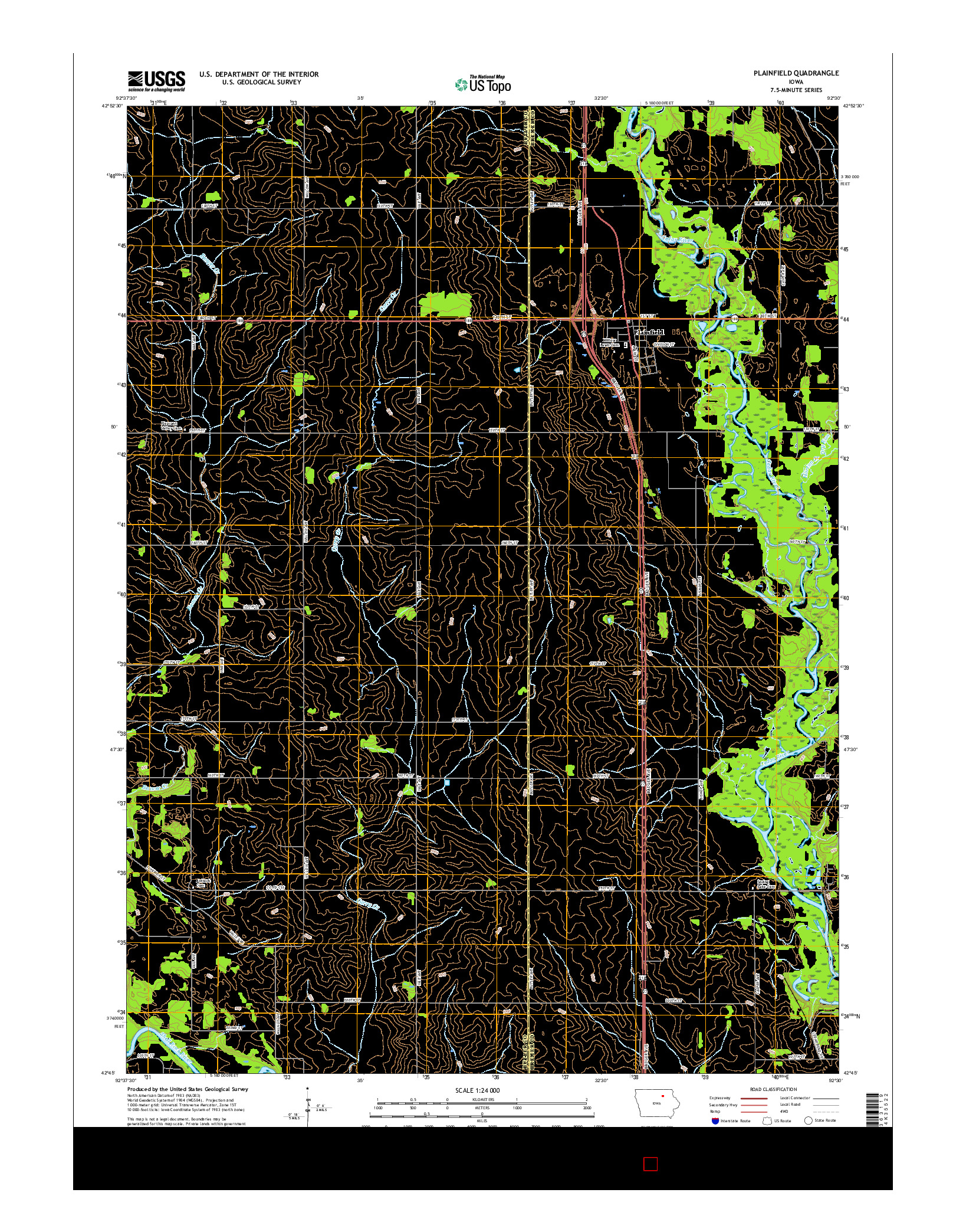 USGS US TOPO 7.5-MINUTE MAP FOR PLAINFIELD, IA 2015