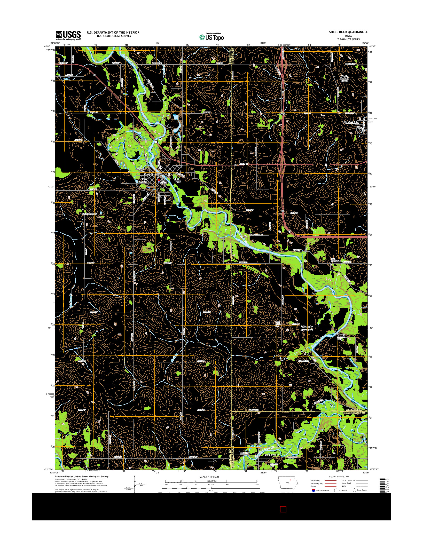 USGS US TOPO 7.5-MINUTE MAP FOR SHELL ROCK, IA 2015