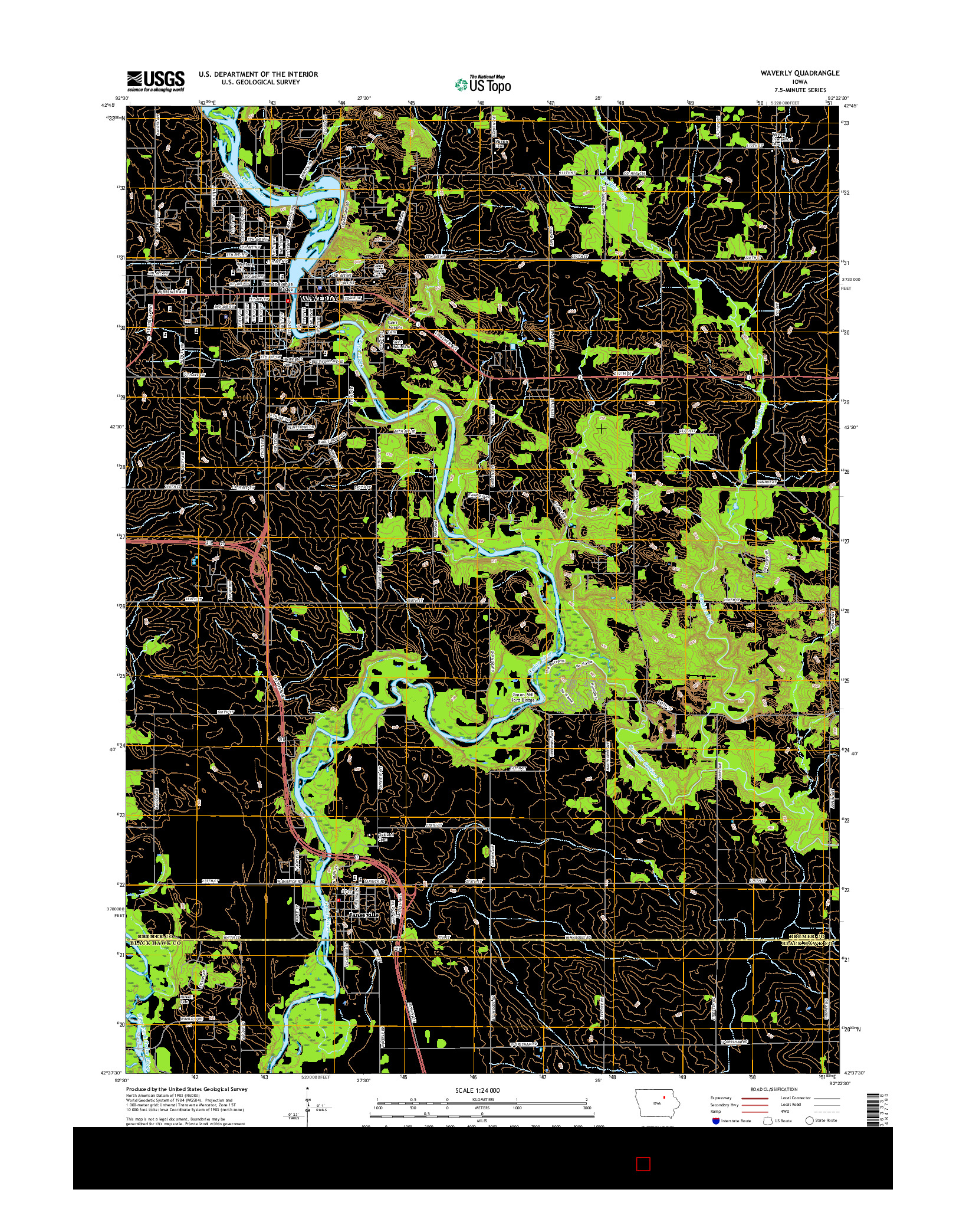 USGS US TOPO 7.5-MINUTE MAP FOR WAVERLY, IA 2015