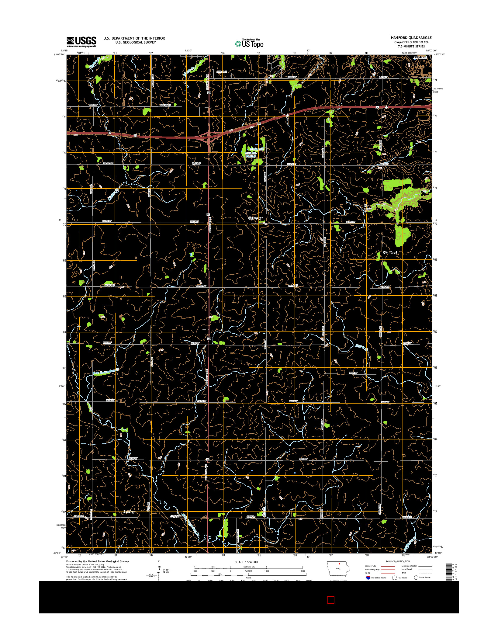 USGS US TOPO 7.5-MINUTE MAP FOR HANFORD, IA 2015