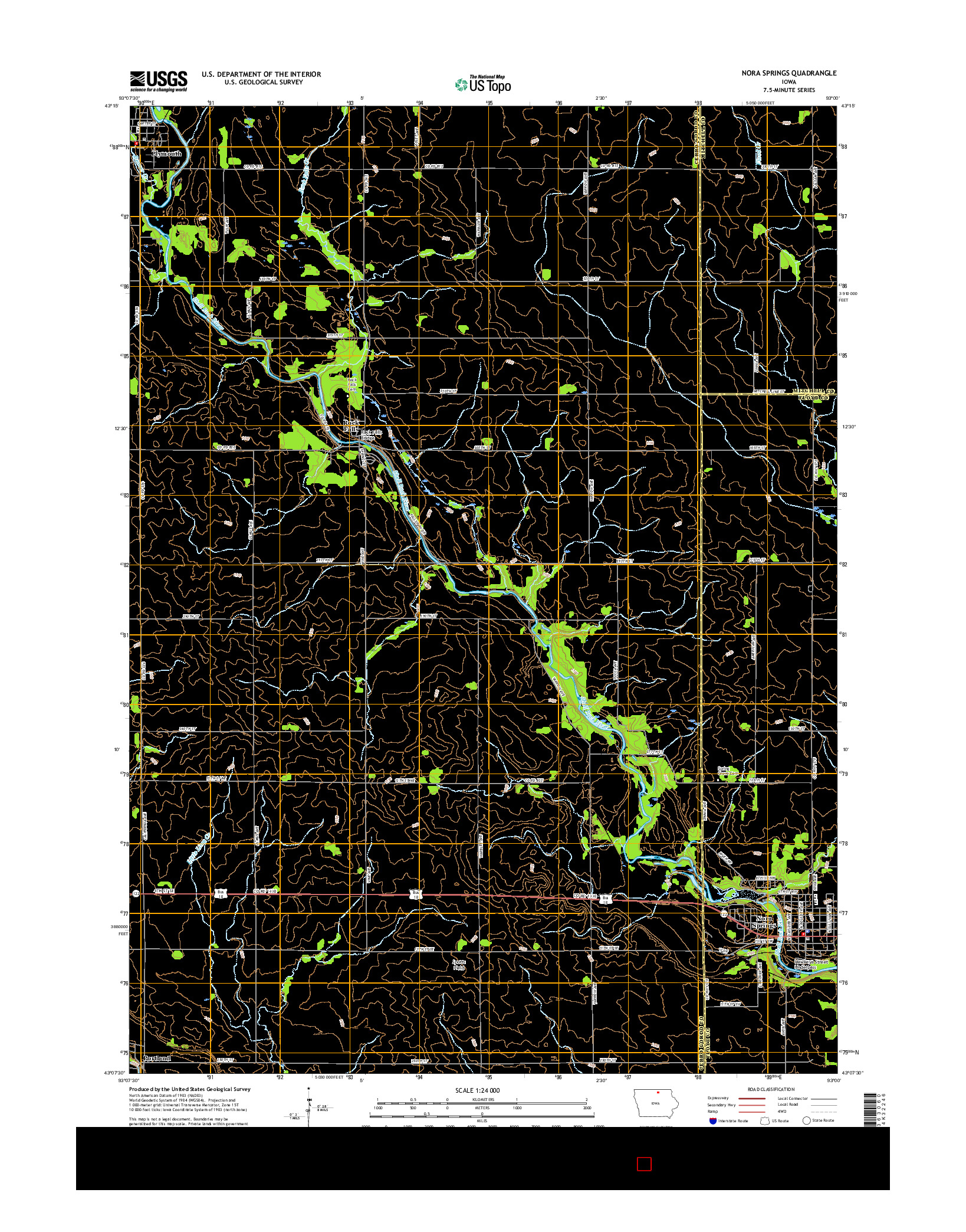 USGS US TOPO 7.5-MINUTE MAP FOR NORA SPRINGS, IA 2015