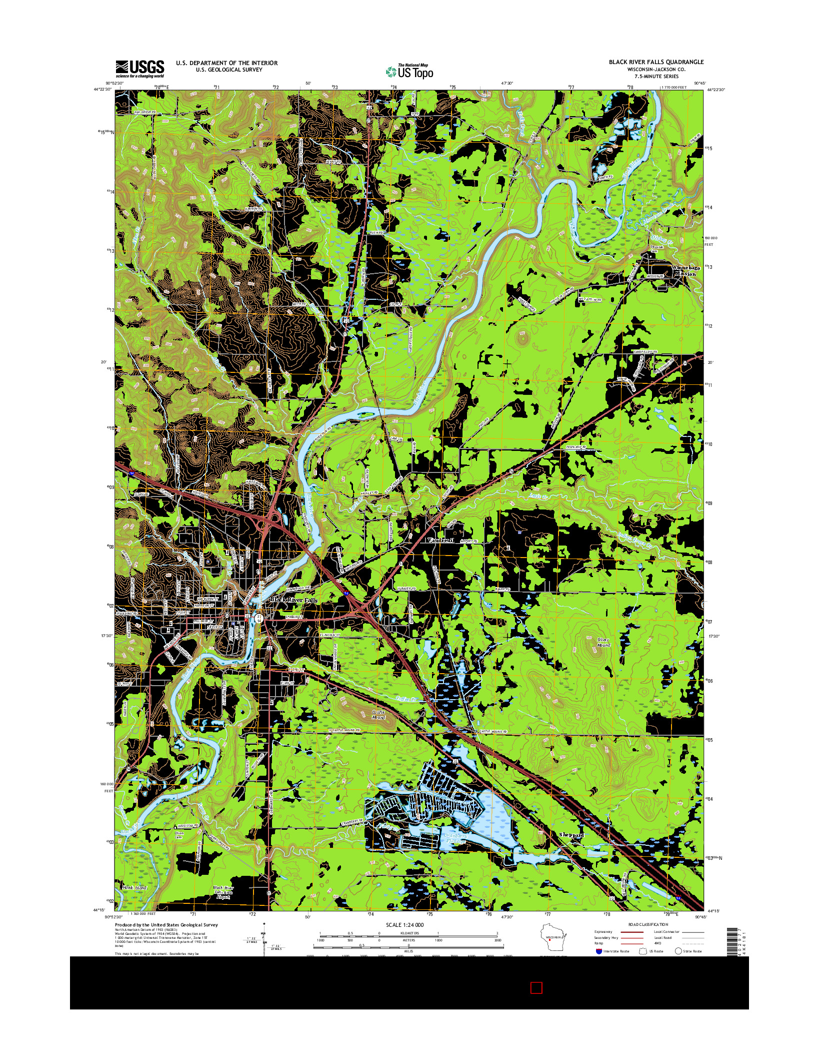 USGS US TOPO 7.5-MINUTE MAP FOR BLACK RIVER FALLS, WI 2015