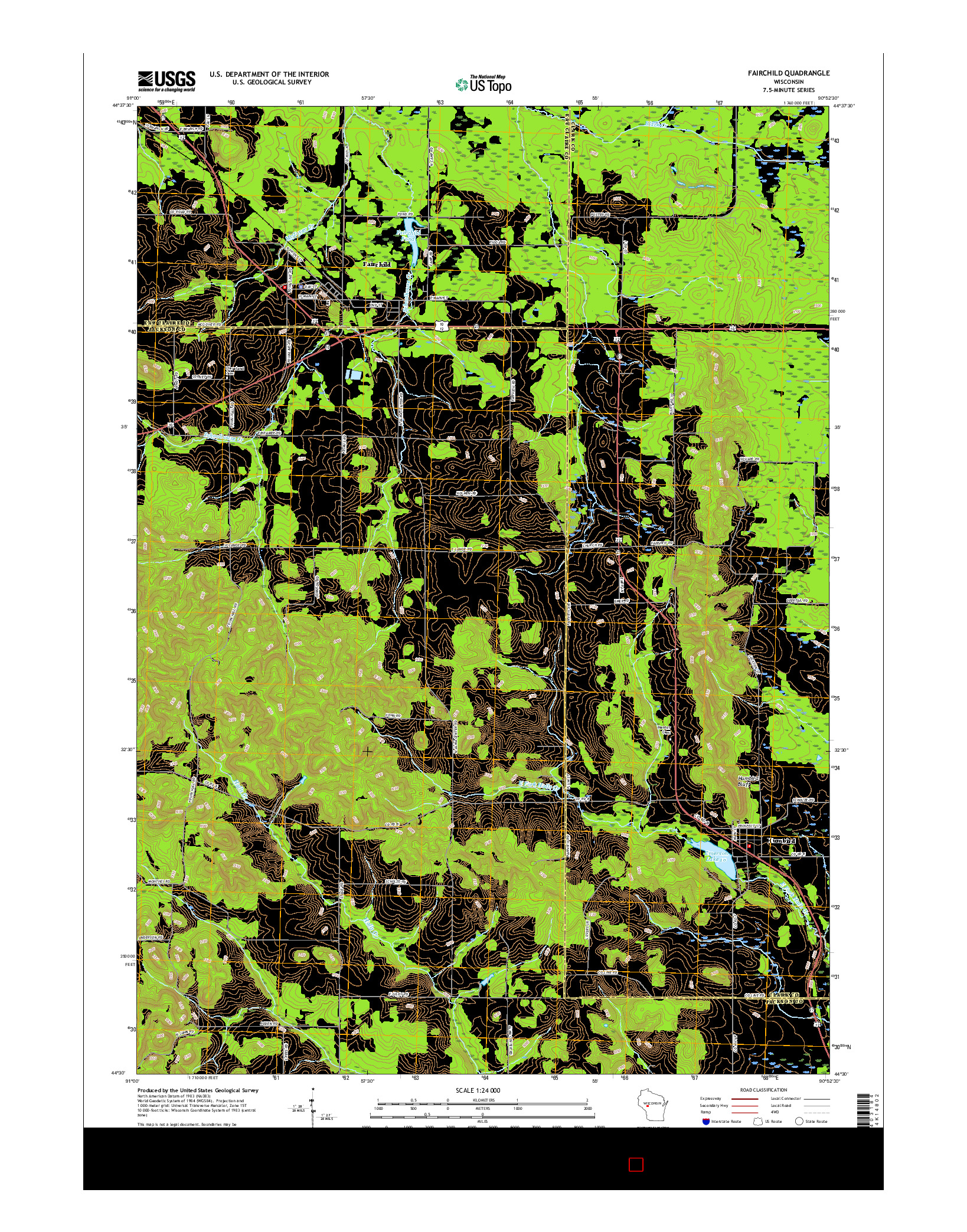 USGS US TOPO 7.5-MINUTE MAP FOR FAIRCHILD, WI 2015