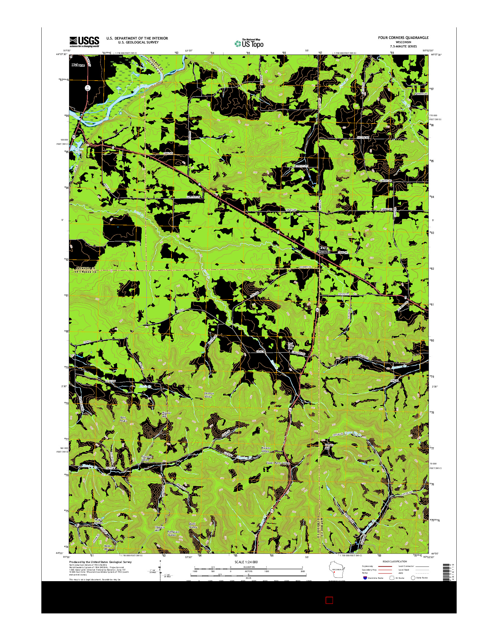 USGS US TOPO 7.5-MINUTE MAP FOR FOUR CORNERS, WI 2015