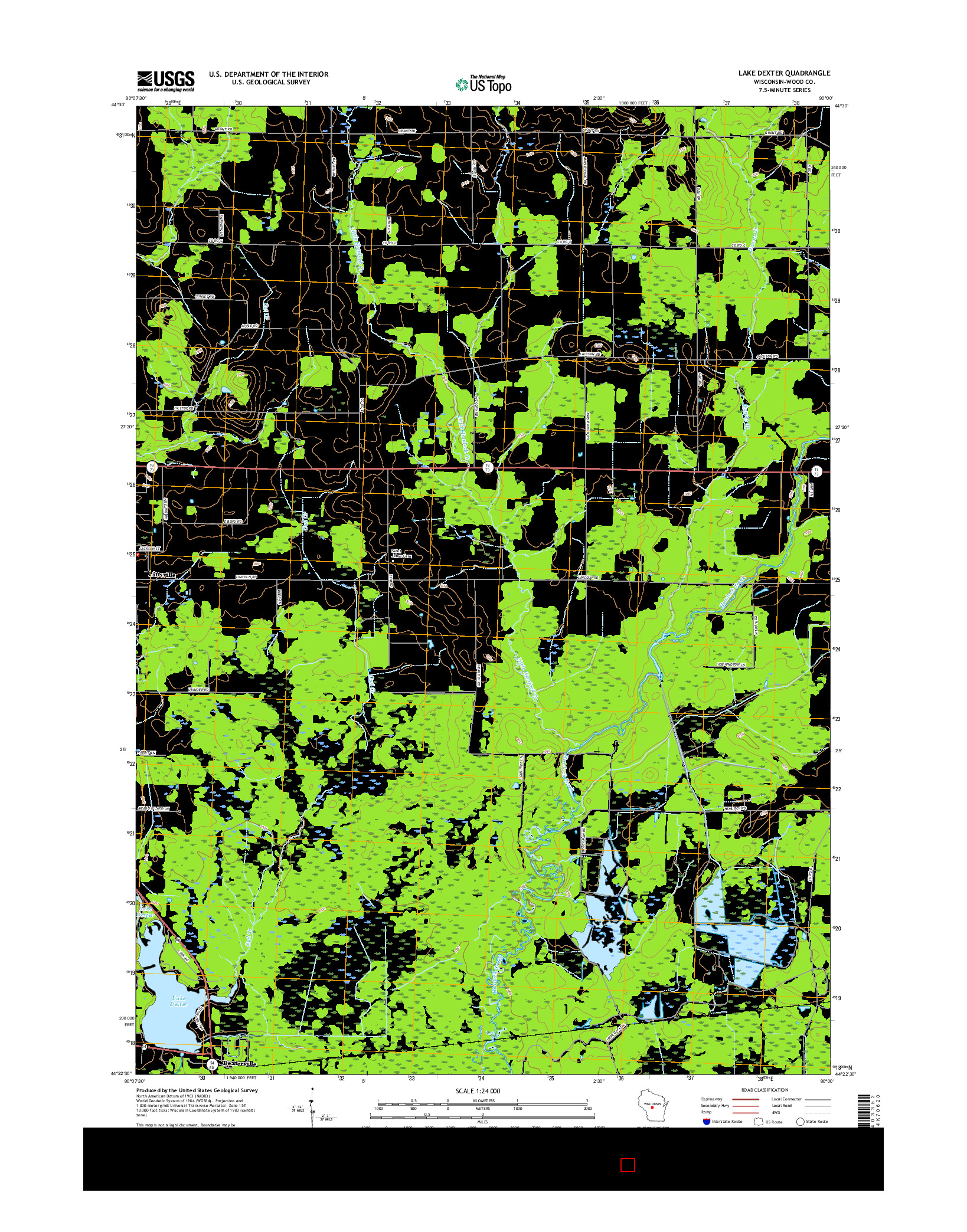 USGS US TOPO 7.5-MINUTE MAP FOR LAKE DEXTER, WI 2015
