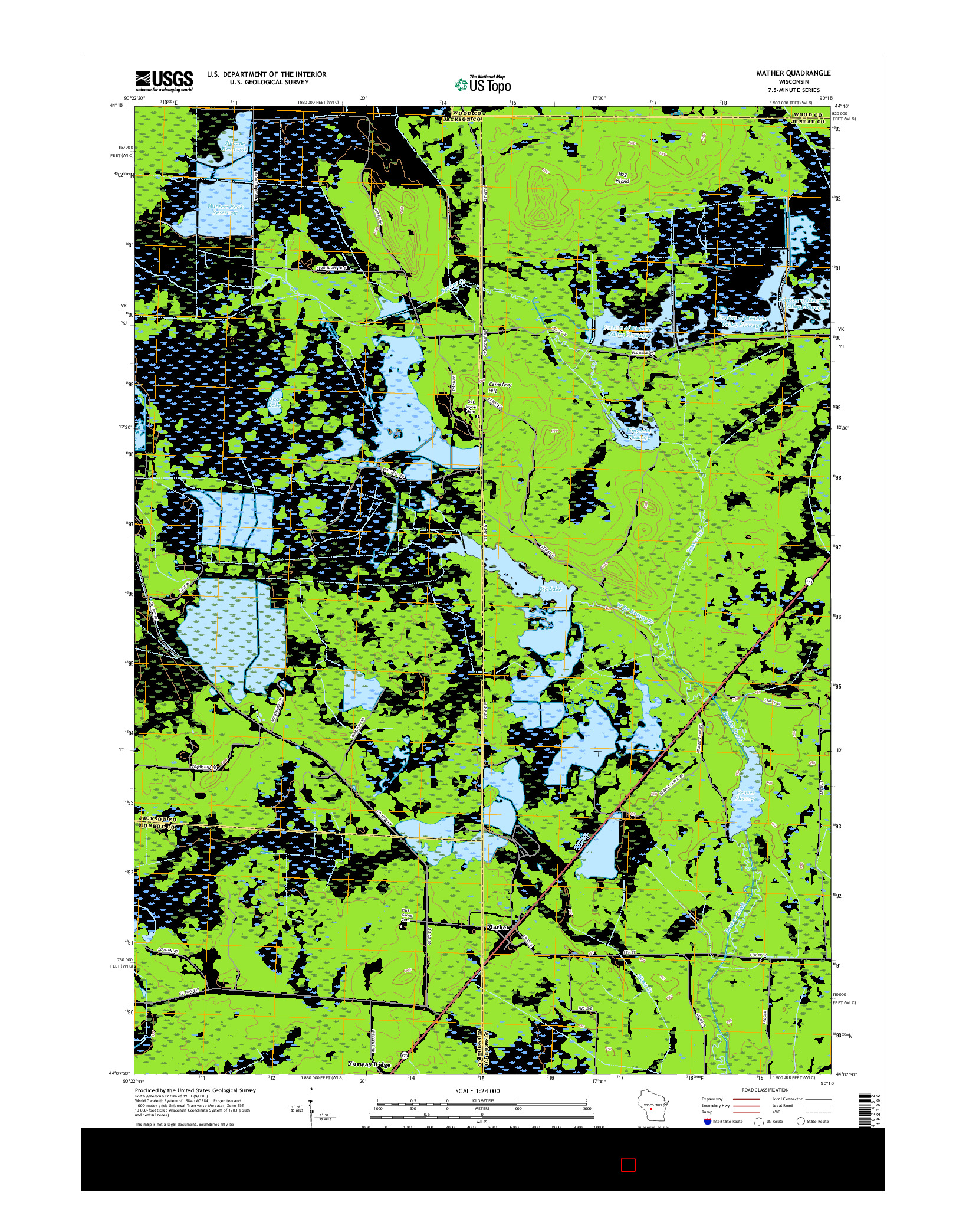 USGS US TOPO 7.5-MINUTE MAP FOR MATHER, WI 2015