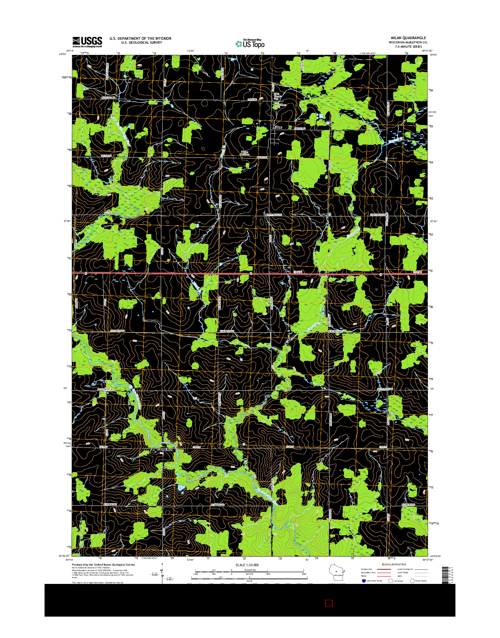 USGS US TOPO 7.5-MINUTE MAP FOR MILAN, WI 2015