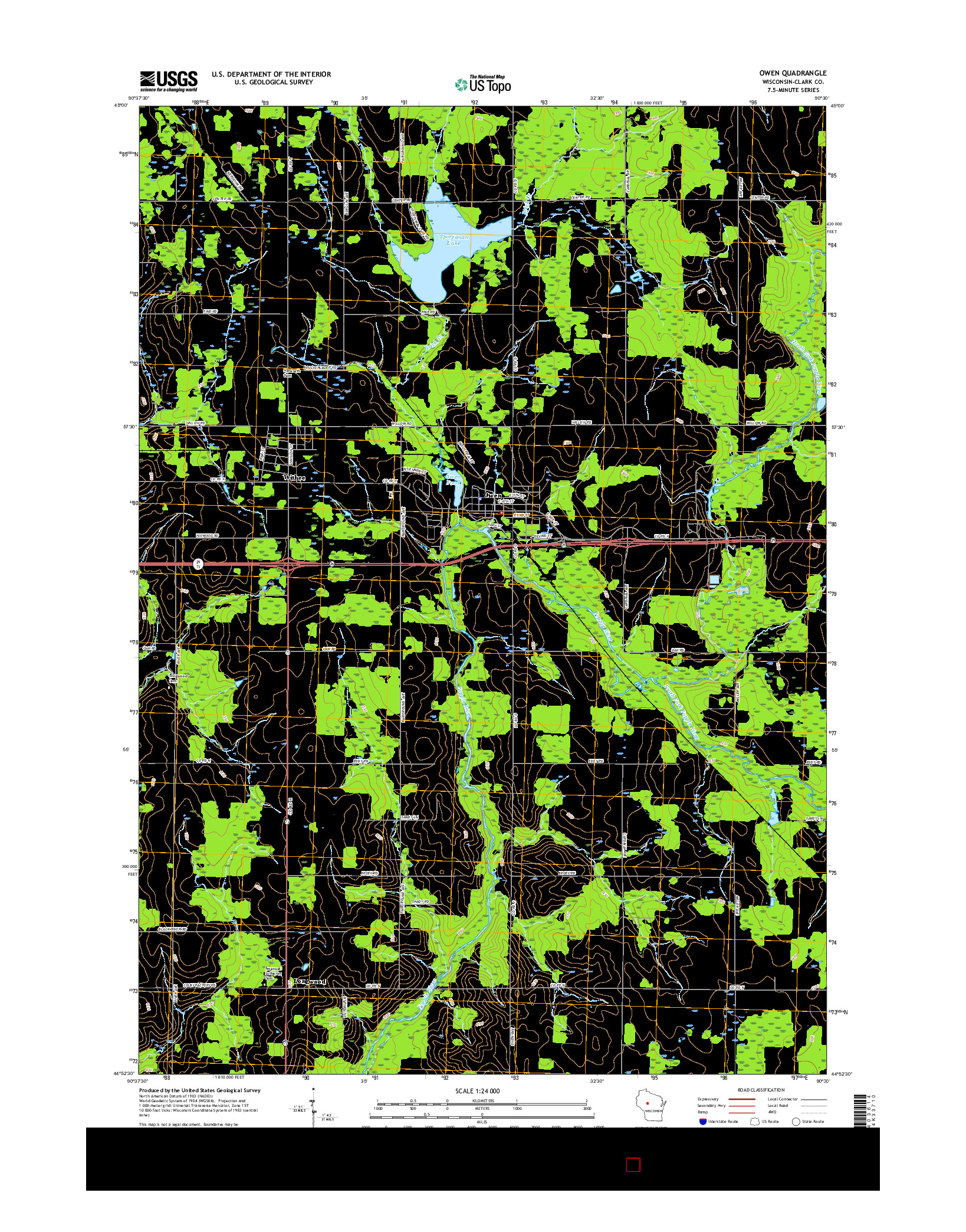 USGS US TOPO 7.5-MINUTE MAP FOR OWEN, WI 2015