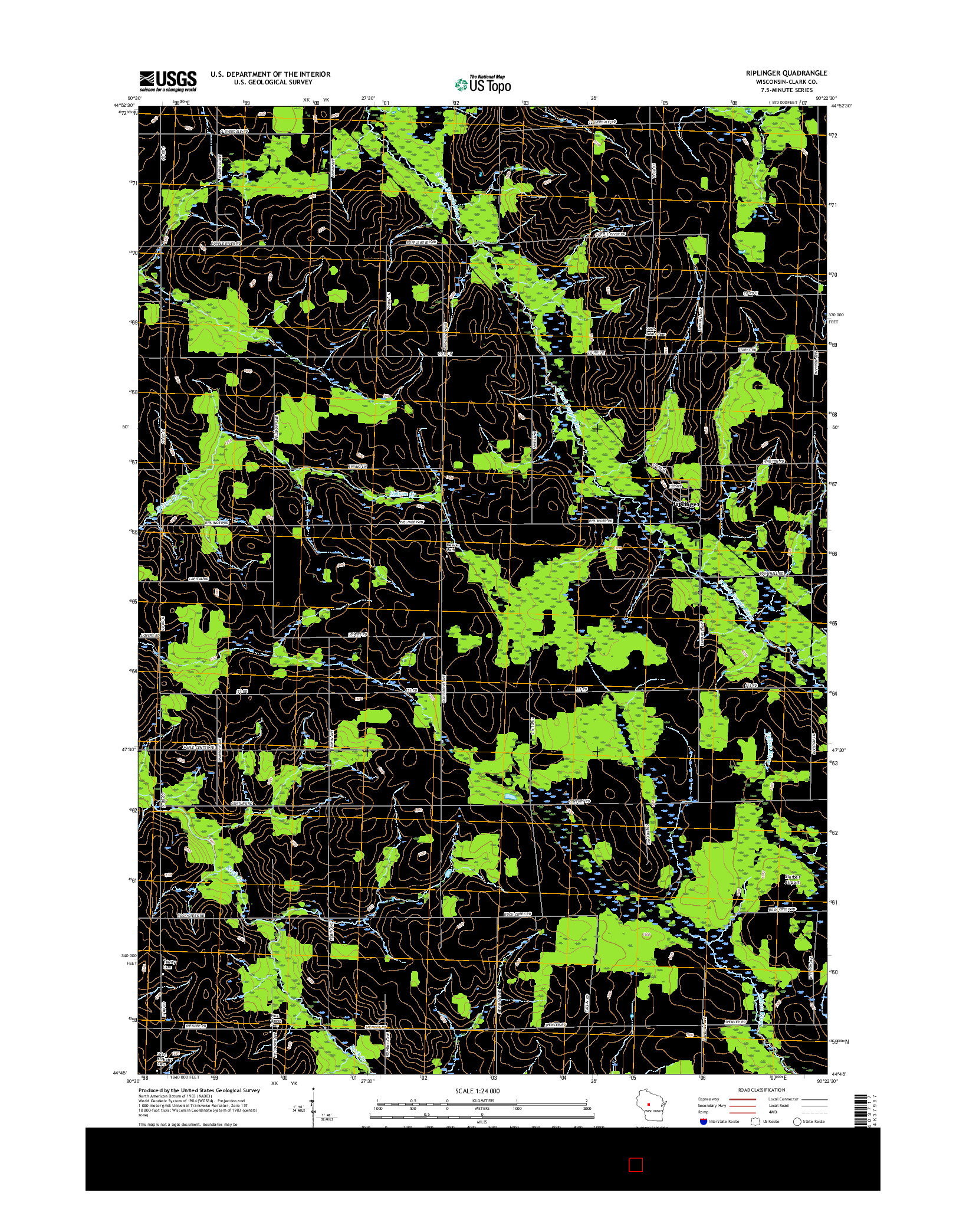 USGS US TOPO 7.5-MINUTE MAP FOR RIPLINGER, WI 2015