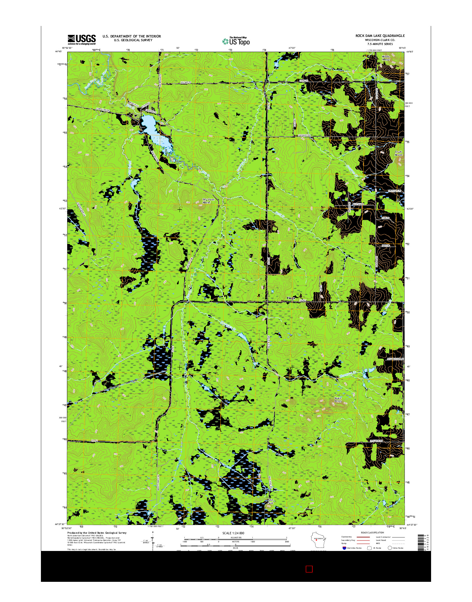 USGS US TOPO 7.5-MINUTE MAP FOR ROCK DAM LAKE, WI 2015