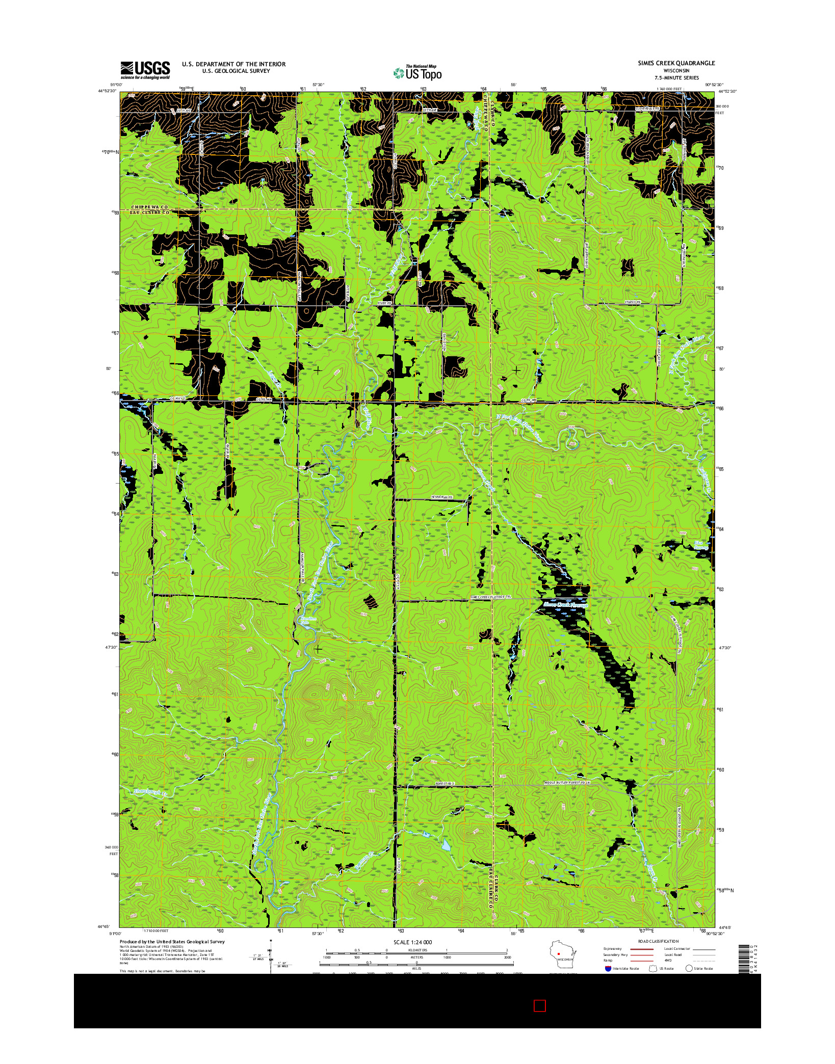 USGS US TOPO 7.5-MINUTE MAP FOR SIMES CREEK, WI 2015