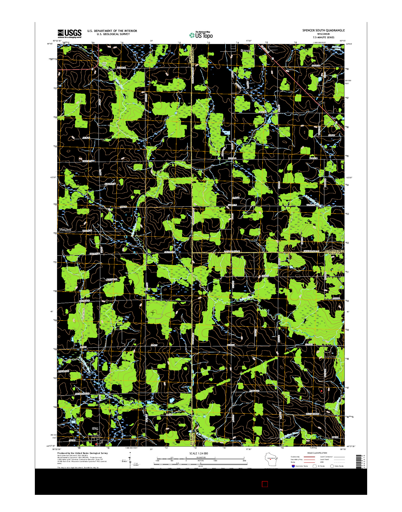 USGS US TOPO 7.5-MINUTE MAP FOR SPENCER SOUTH, WI 2015