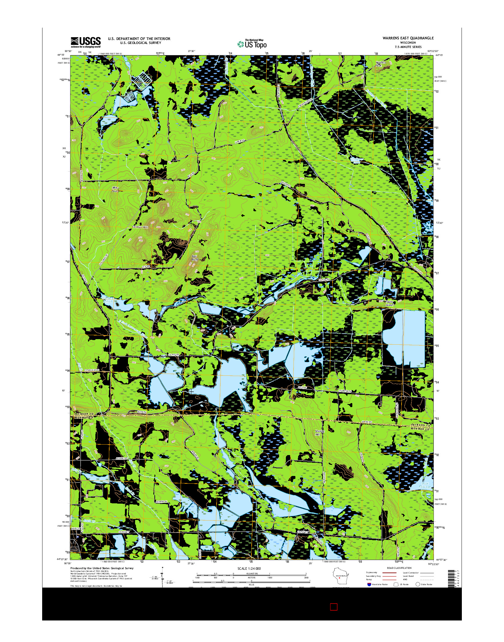 USGS US TOPO 7.5-MINUTE MAP FOR WARRENS EAST, WI 2015