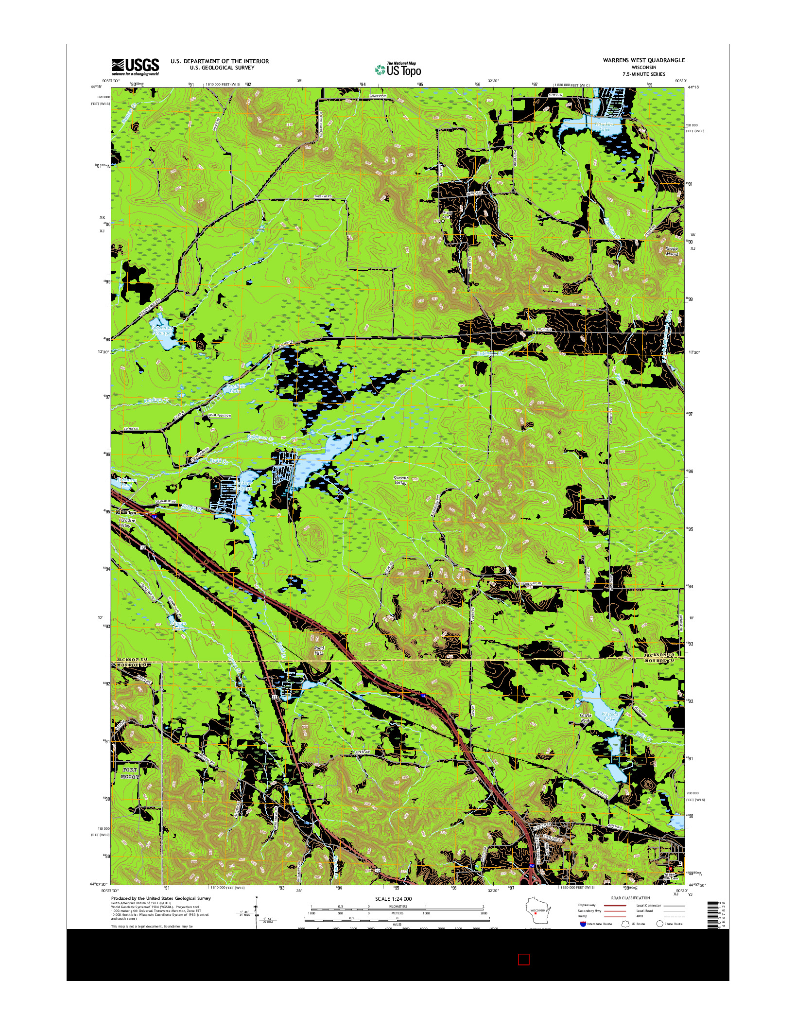 USGS US TOPO 7.5-MINUTE MAP FOR WARRENS WEST, WI 2015
