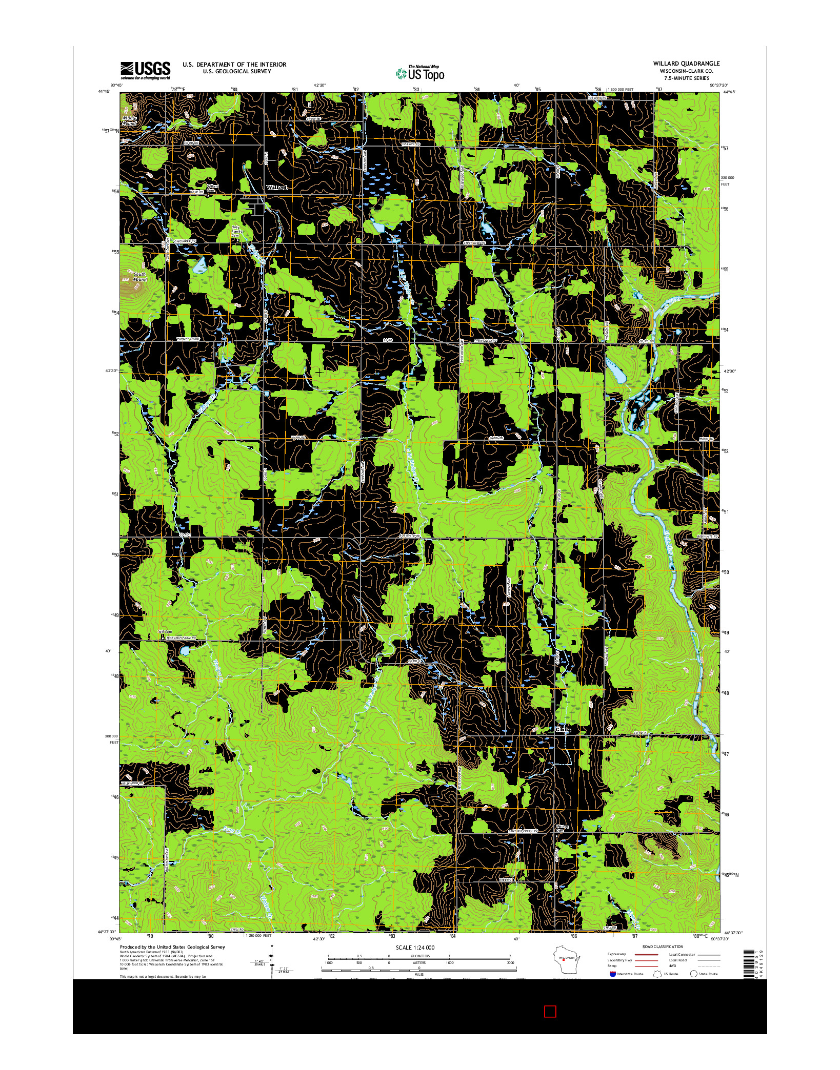 USGS US TOPO 7.5-MINUTE MAP FOR WILLARD, WI 2015