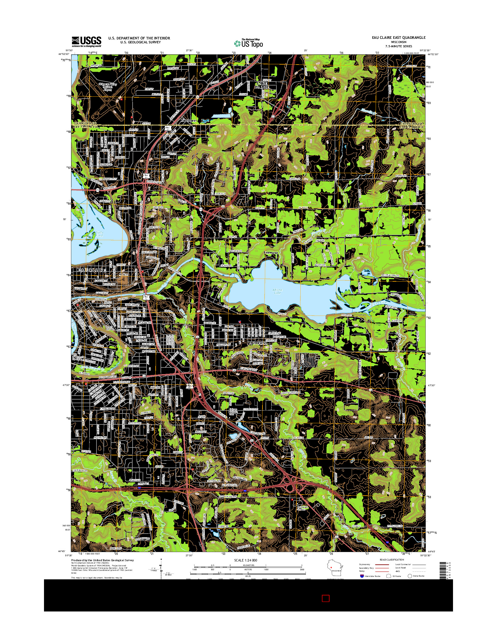 USGS US TOPO 7.5-MINUTE MAP FOR EAU CLAIRE EAST, WI 2015