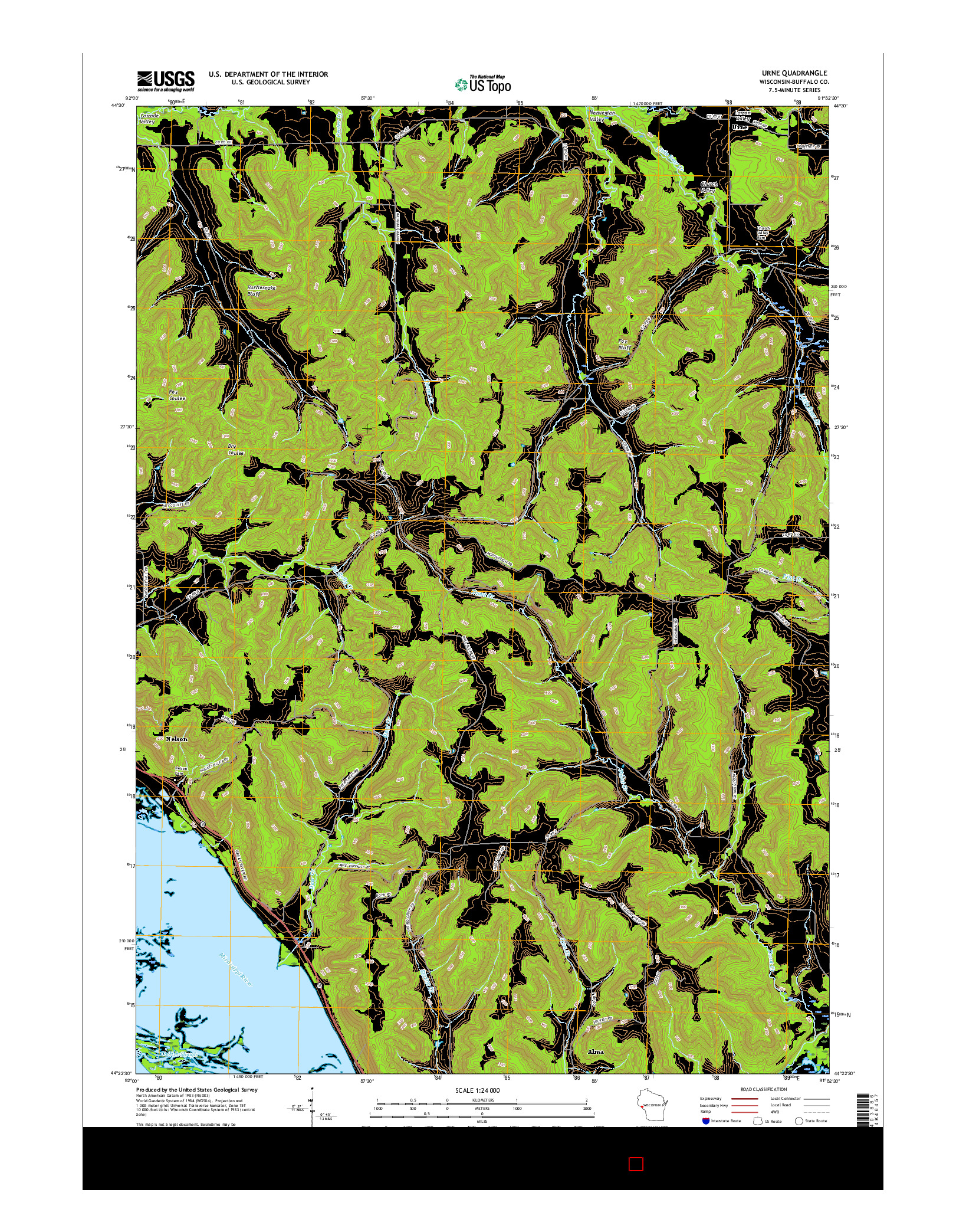 USGS US TOPO 7.5-MINUTE MAP FOR URNE, WI 2015