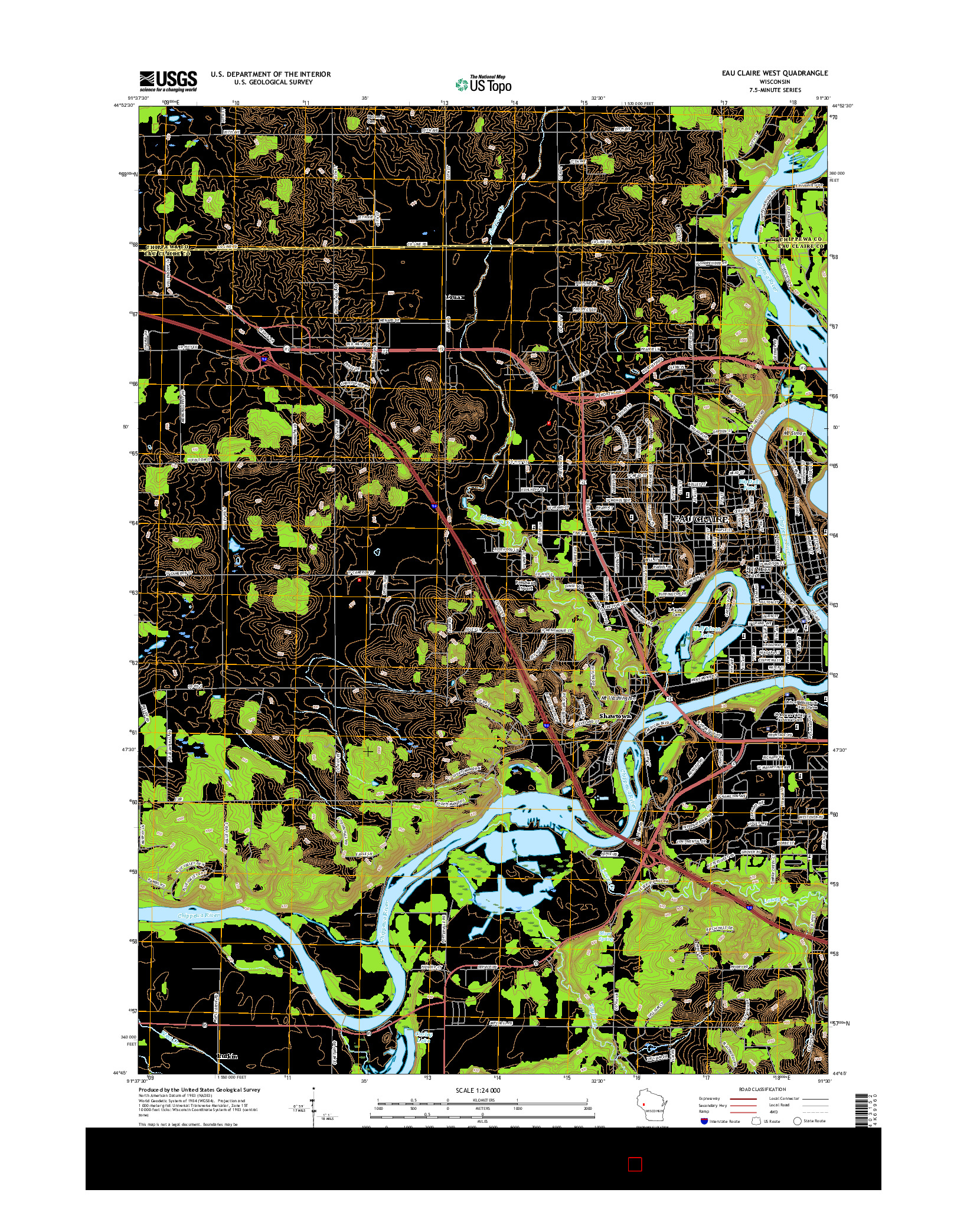 USGS US TOPO 7.5-MINUTE MAP FOR EAU CLAIRE WEST, WI 2015