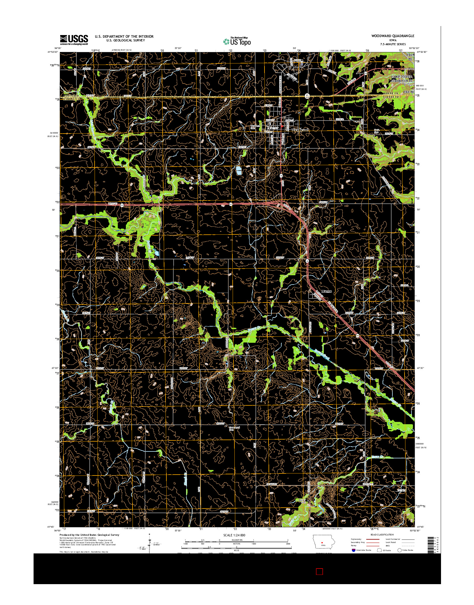 USGS US TOPO 7.5-MINUTE MAP FOR WOODWARD, IA 2015