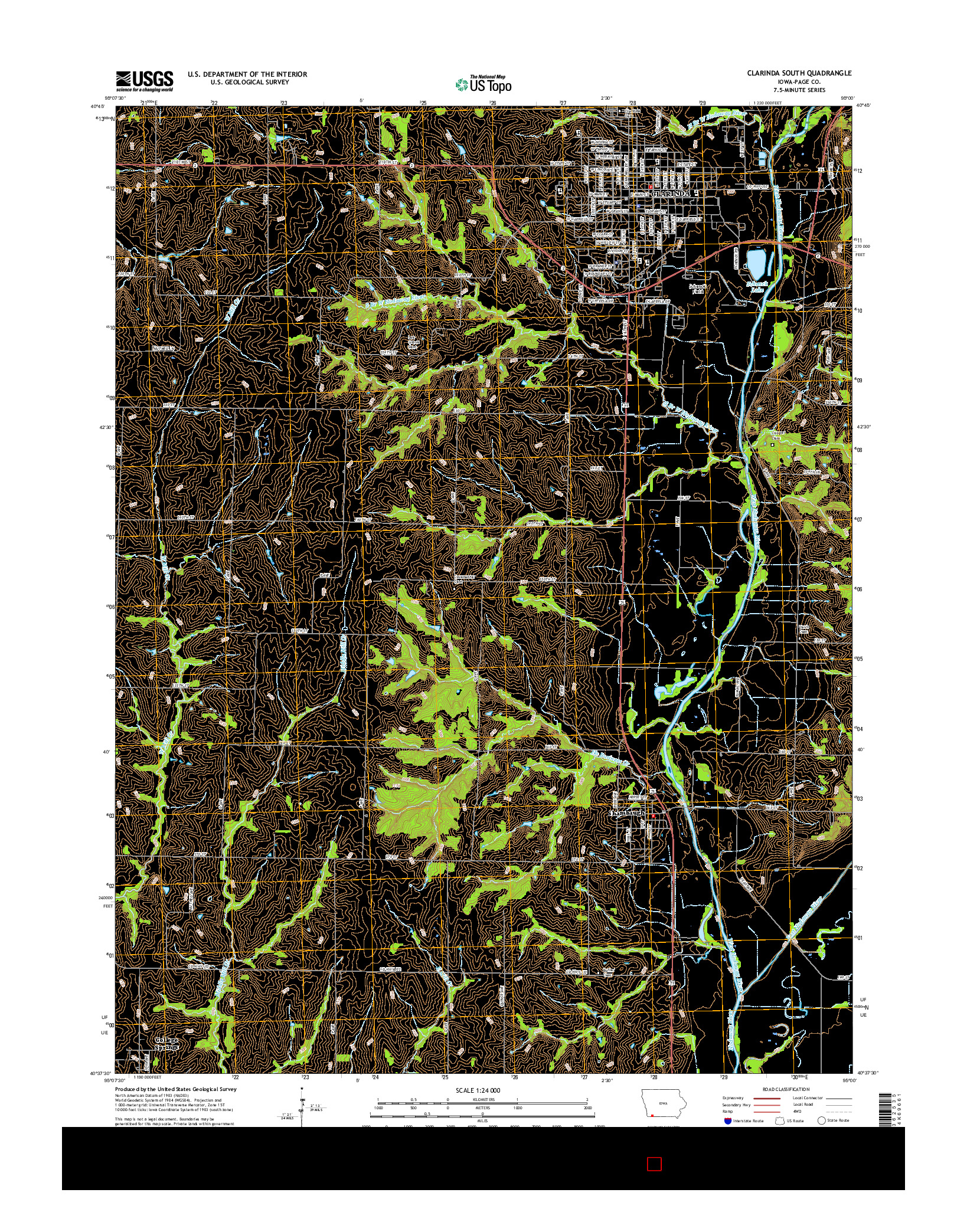 USGS US TOPO 7.5-MINUTE MAP FOR CLARINDA SOUTH, IA 2015