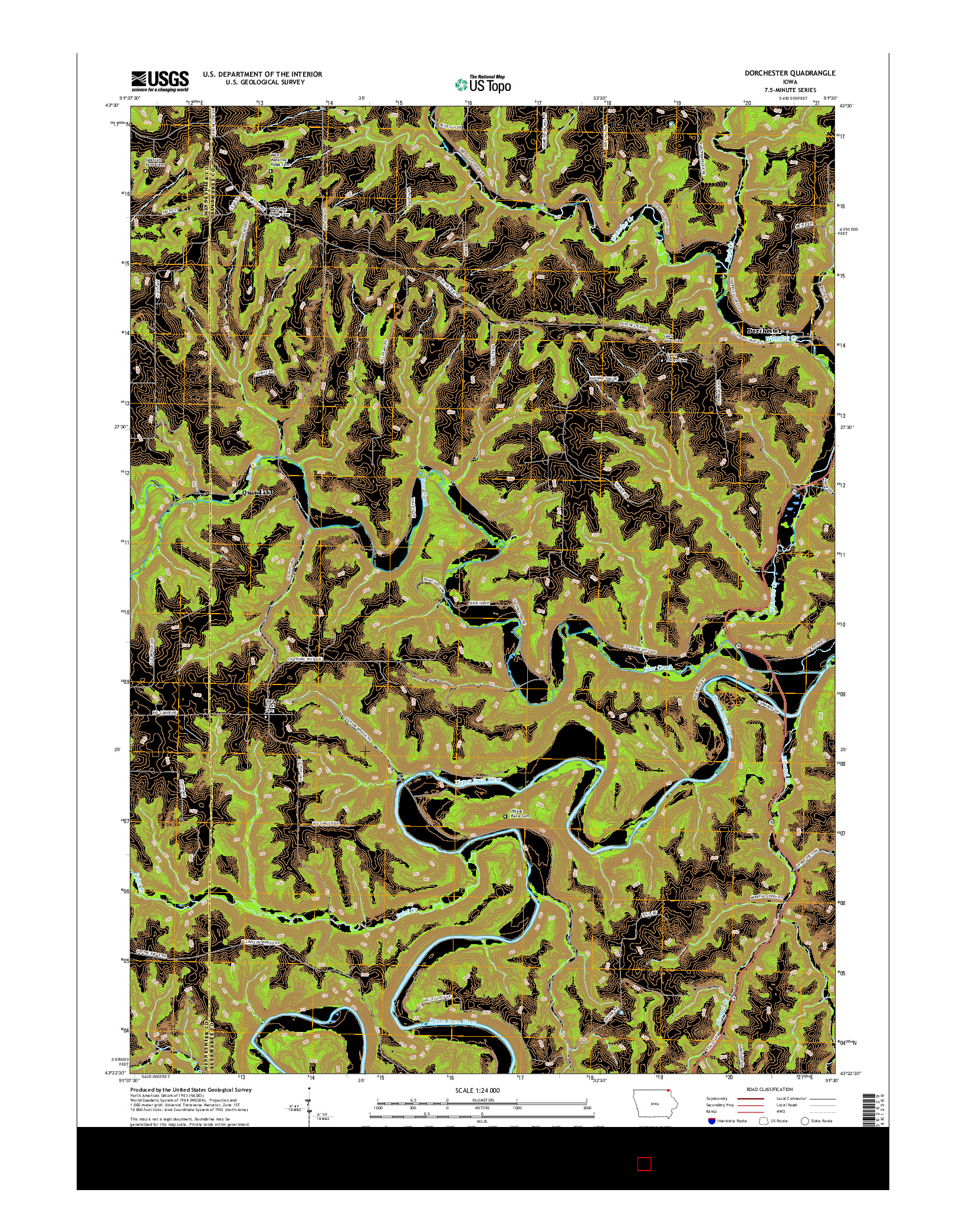 USGS US TOPO 7.5-MINUTE MAP FOR DORCHESTER, IA 2015