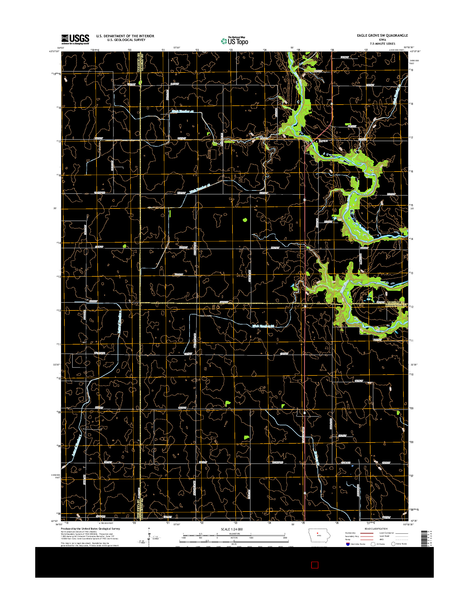USGS US TOPO 7.5-MINUTE MAP FOR EAGLE GROVE SW, IA 2015