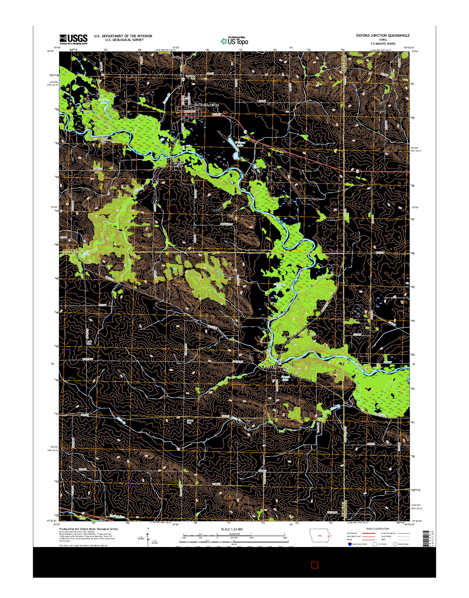 USGS US TOPO 7.5-MINUTE MAP FOR OXFORD JUNCTION, IA 2015