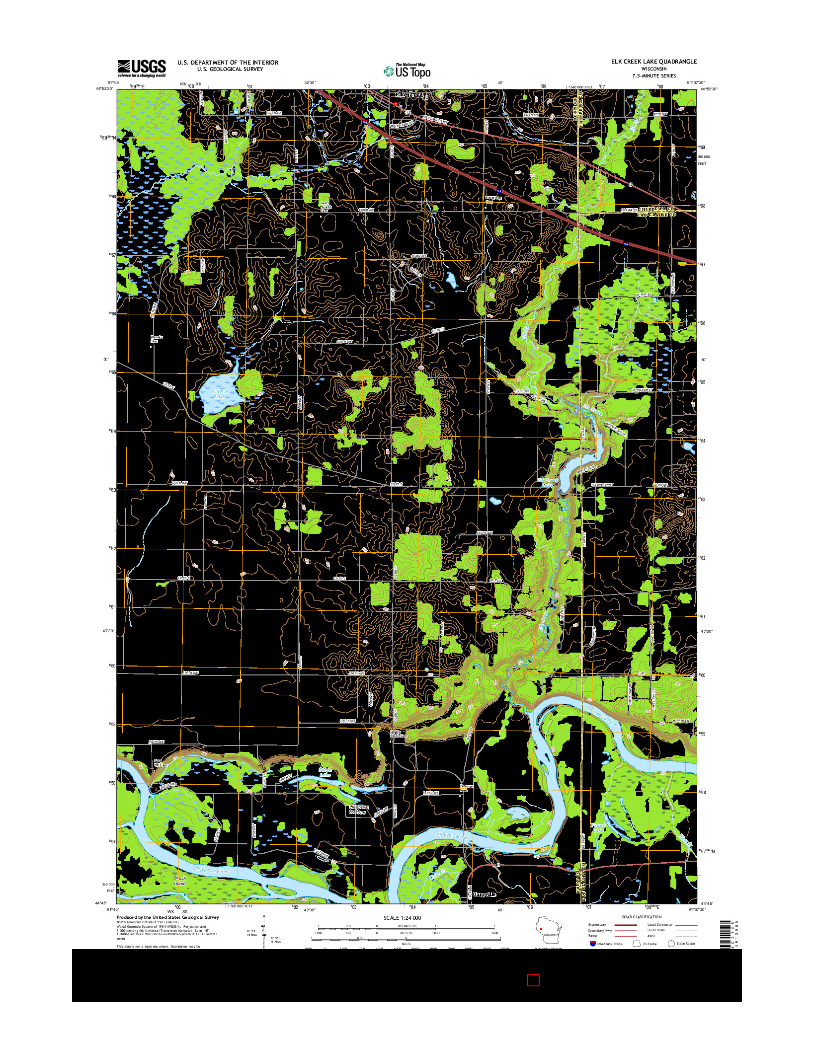 USGS US TOPO 7.5-MINUTE MAP FOR ELK CREEK LAKE, WI 2015