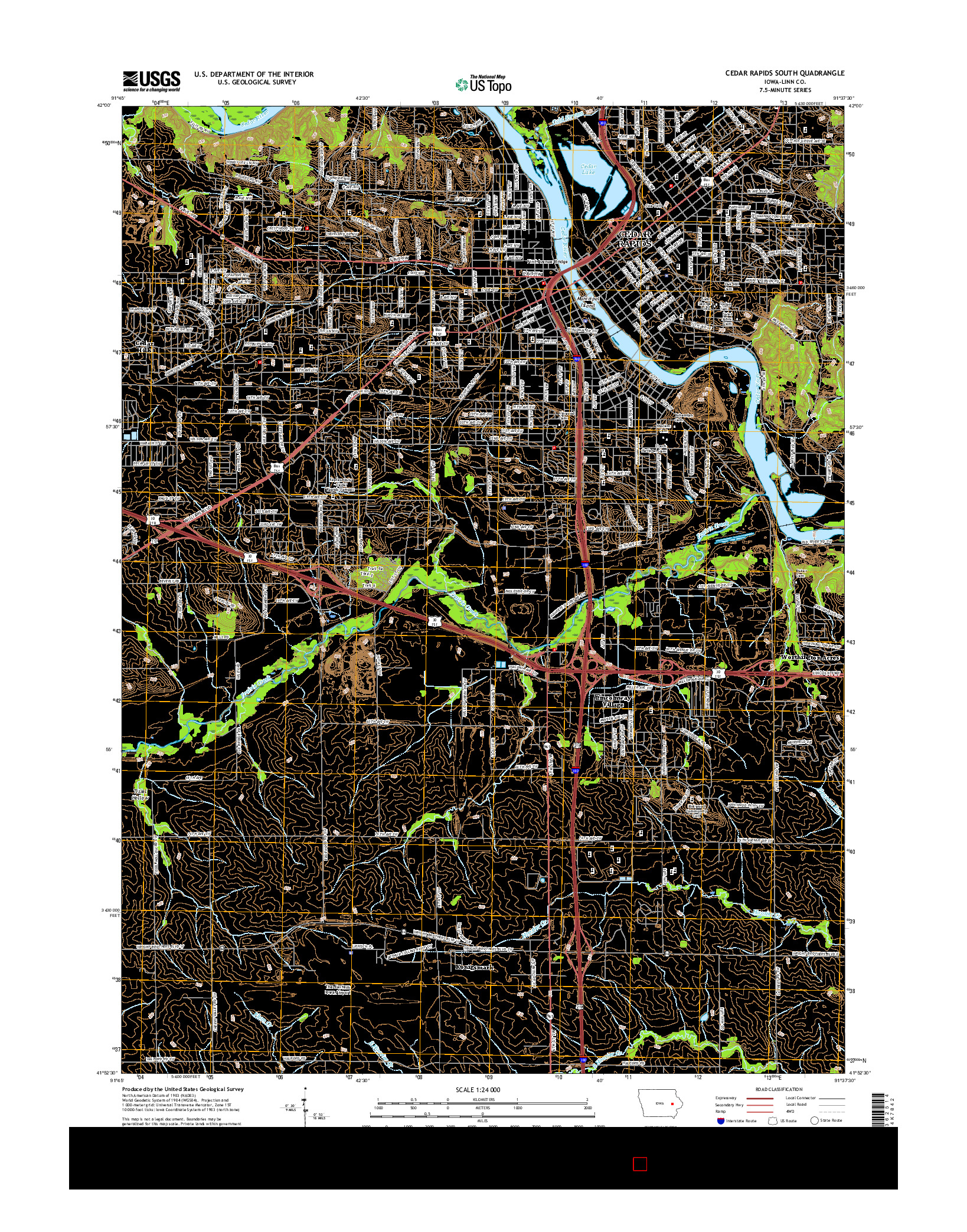 USGS US TOPO 7.5-MINUTE MAP FOR CEDAR RAPIDS SOUTH, IA 2015