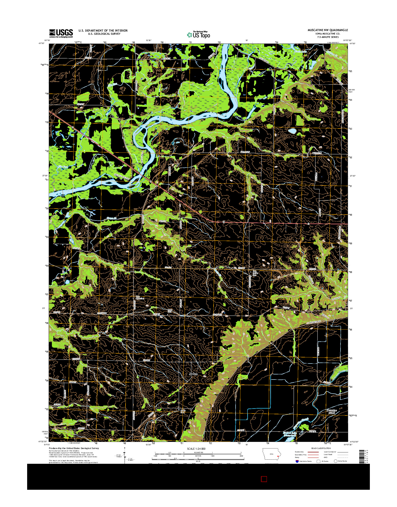 USGS US TOPO 7.5-MINUTE MAP FOR MUSCATINE NW, IA 2015