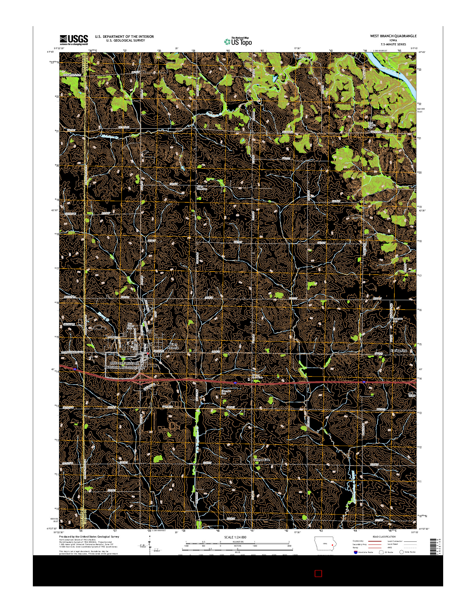 USGS US TOPO 7.5-MINUTE MAP FOR WEST BRANCH, IA 2015