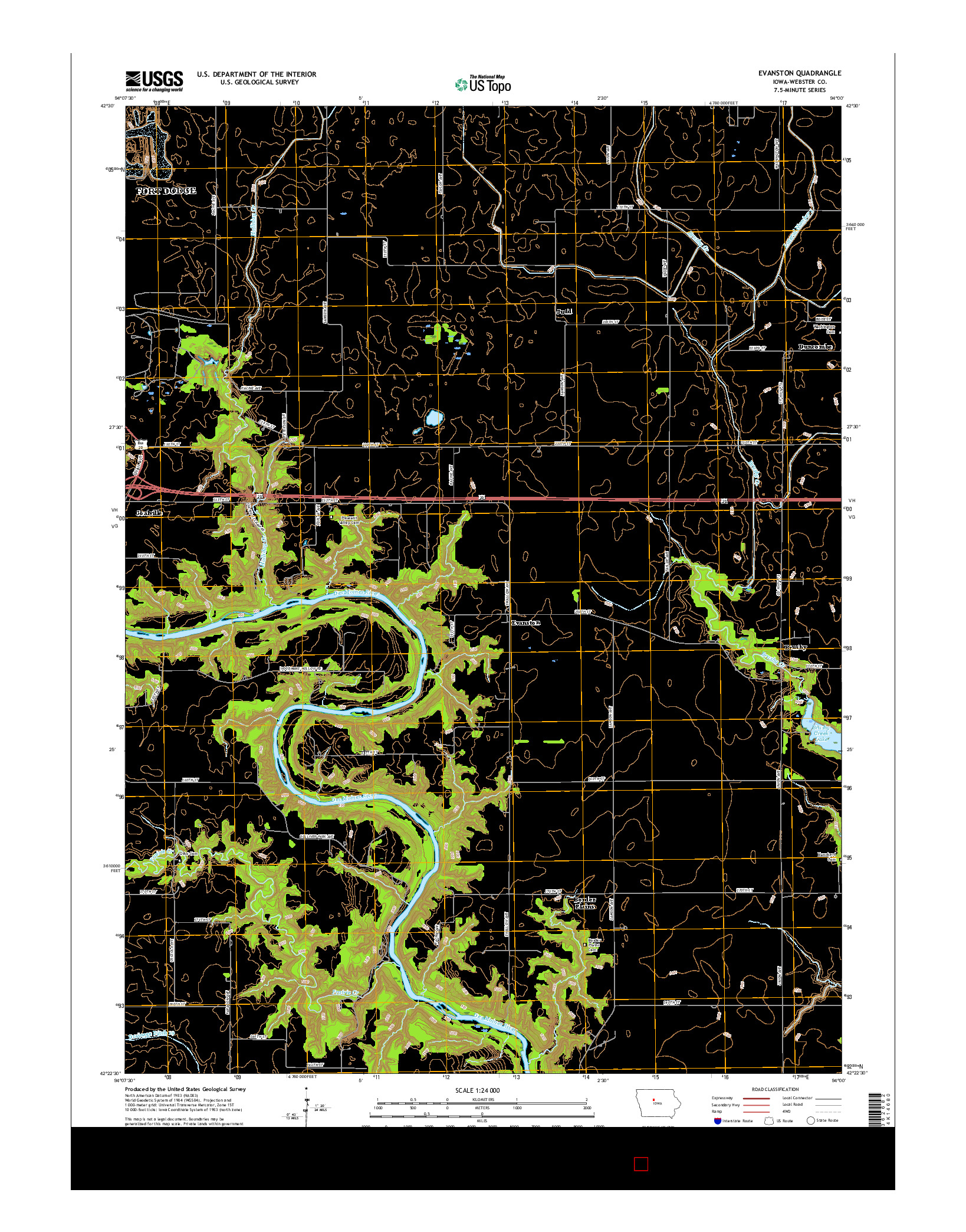 USGS US TOPO 7.5-MINUTE MAP FOR EVANSTON, IA 2015