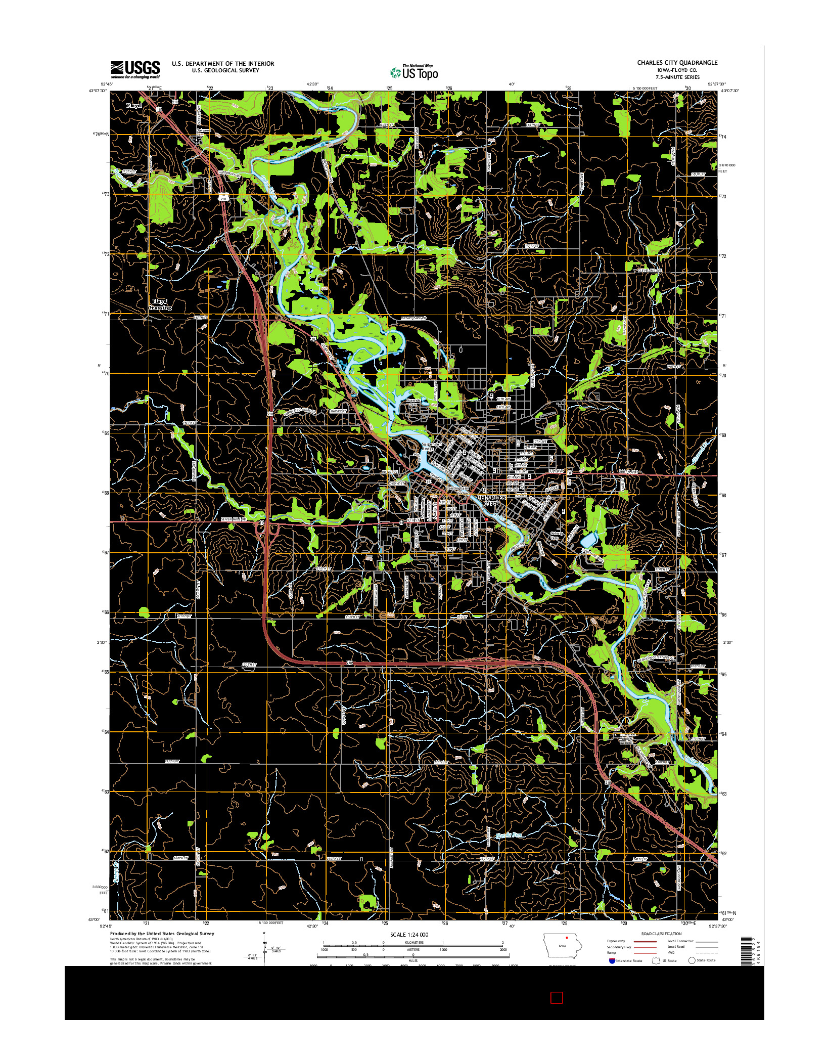 USGS US TOPO 7.5-MINUTE MAP FOR CHARLES CITY, IA 2015