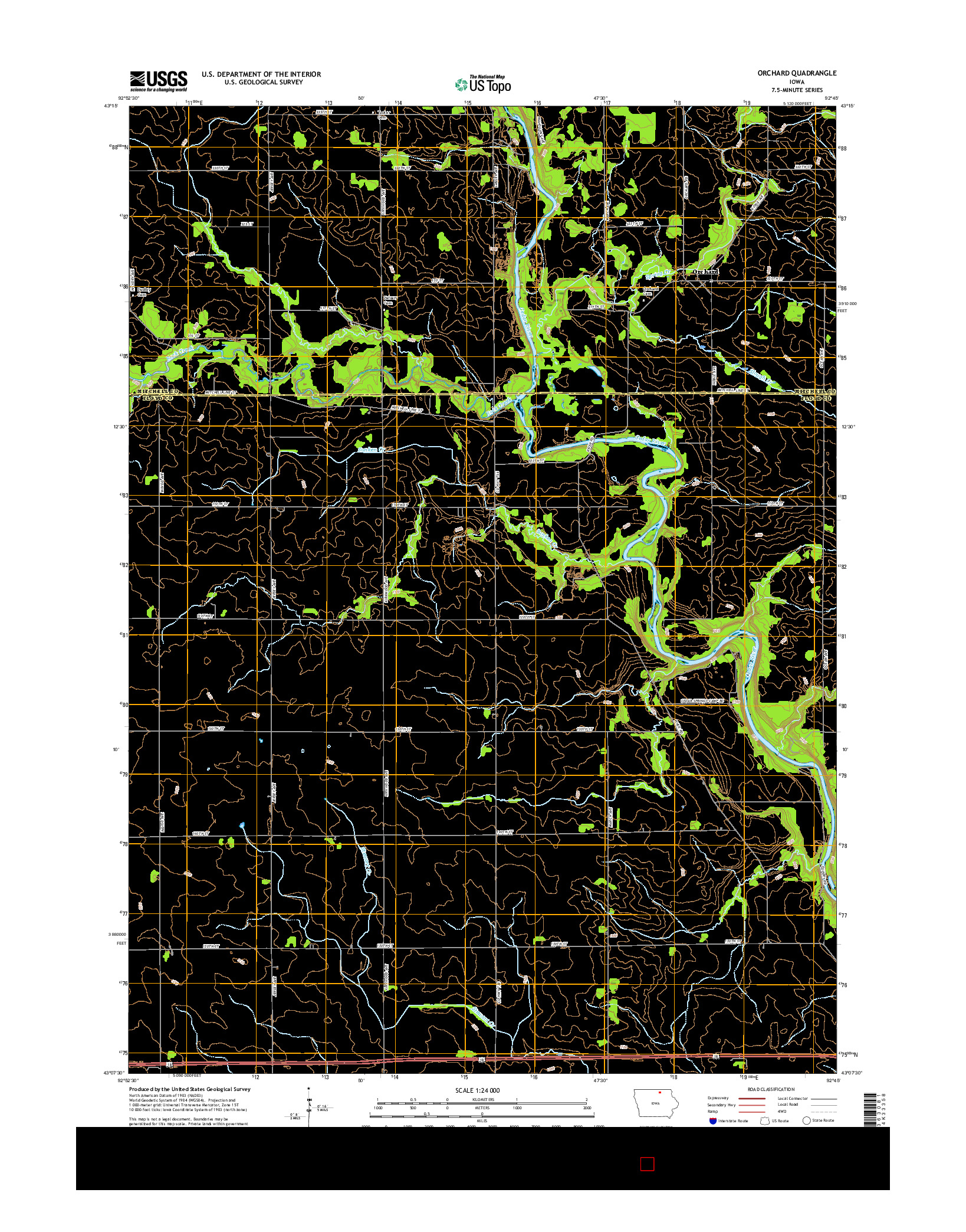 USGS US TOPO 7.5-MINUTE MAP FOR ORCHARD, IA 2015
