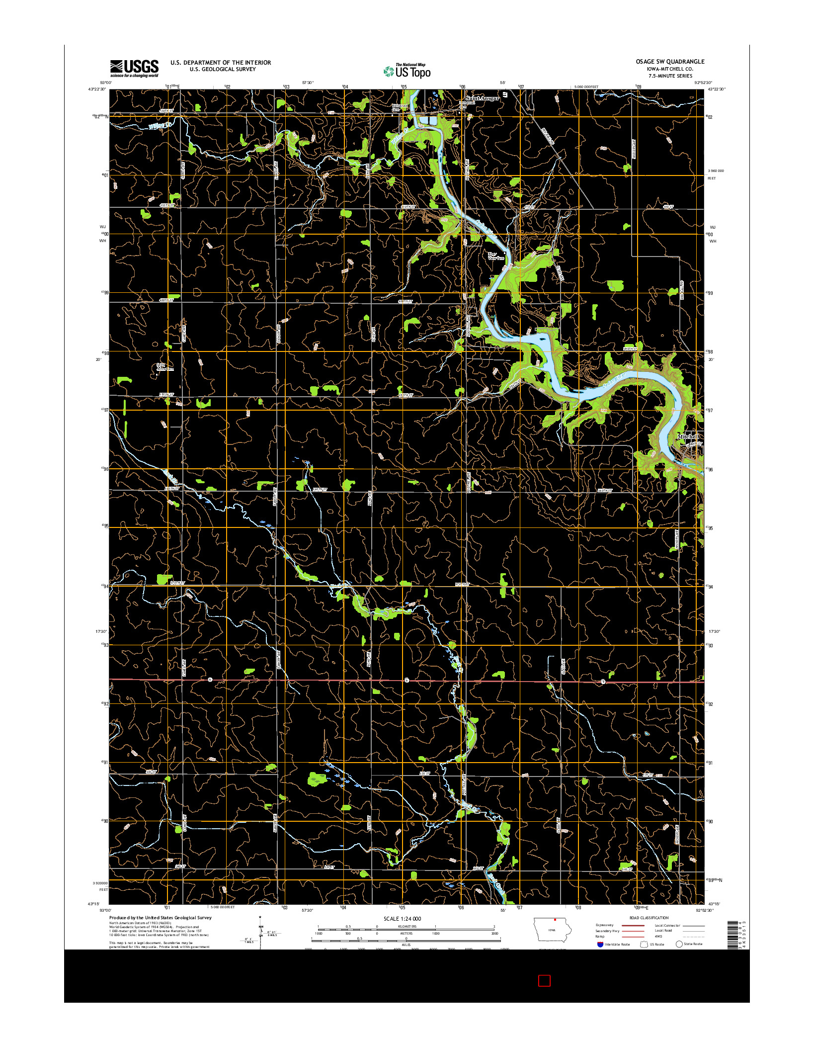 USGS US TOPO 7.5-MINUTE MAP FOR OSAGE SW, IA 2015