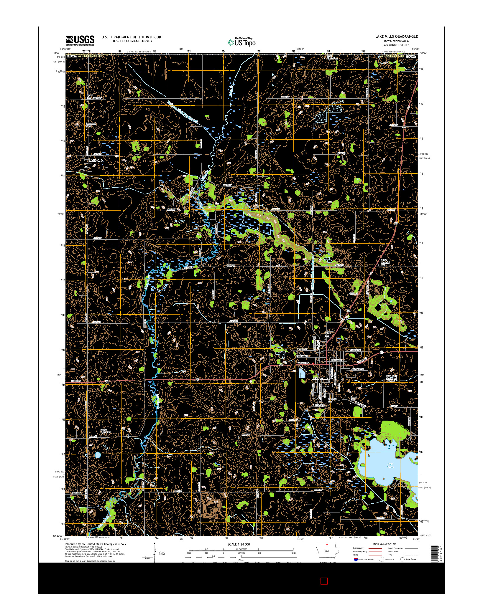 USGS US TOPO 7.5-MINUTE MAP FOR LAKE MILLS, IA-MN 2015